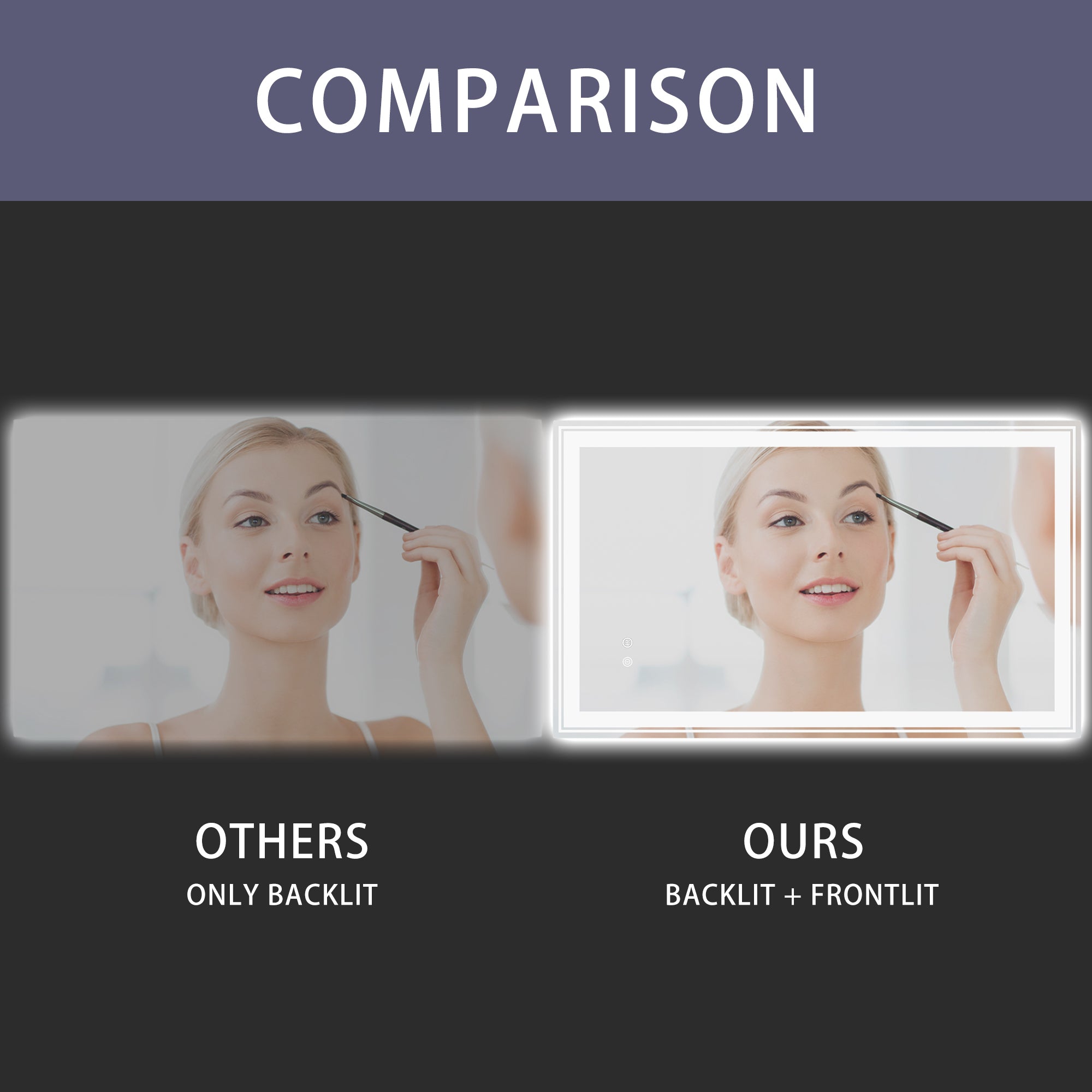 LED-Lit bathroom mirror, wall mounted anti-fog memory Adjustable Brightness front and back light Rectangular Vanity mirror