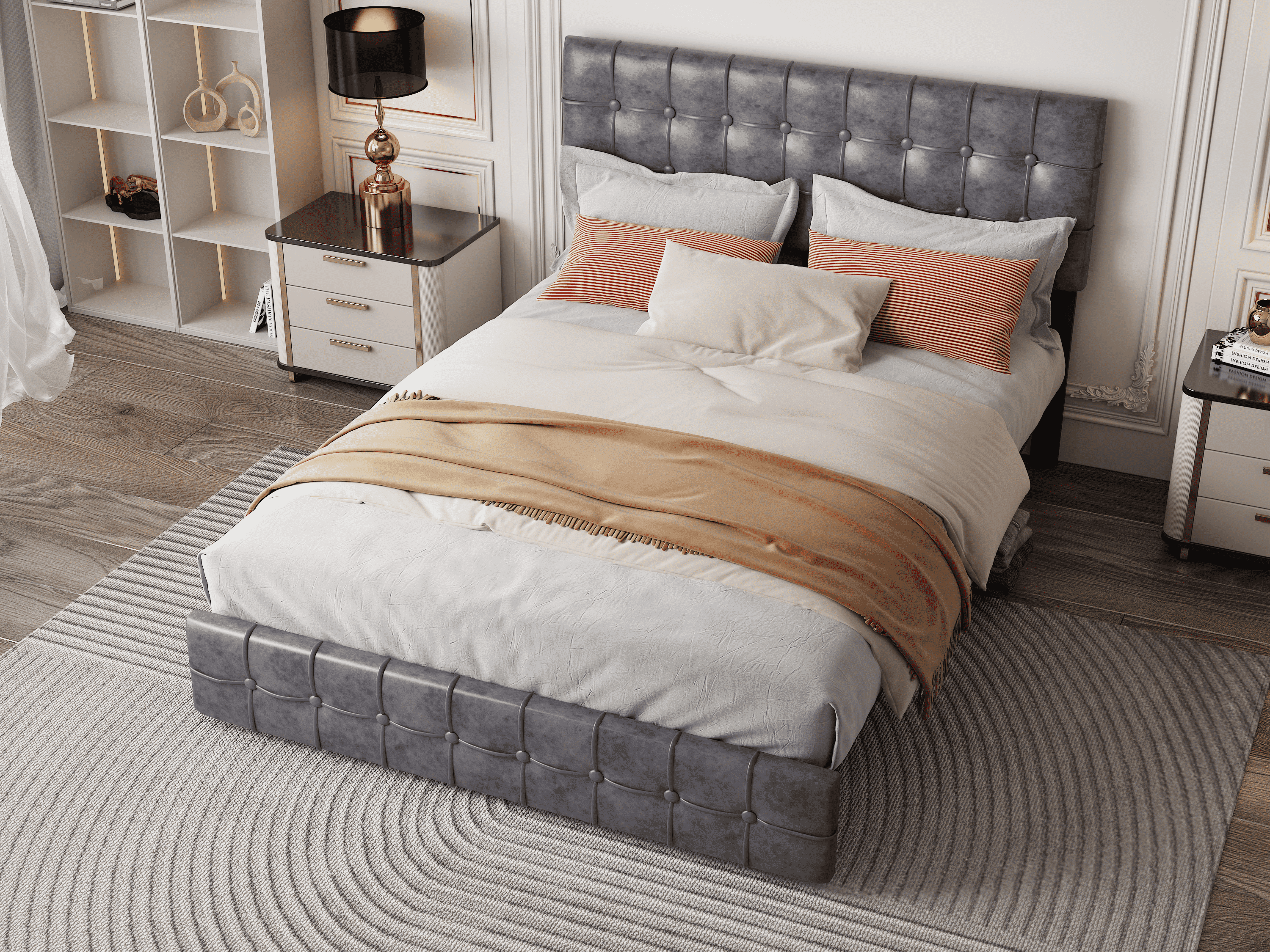 Queen Size Bed Frame, Modern Upholstered Platform Bed with Adjustable Headboard, Heavy Duty Button Tech cloth Bed Frame with Wood Slat Support, Easy Assembly, No Box Spring Needed (Grey, Queen)