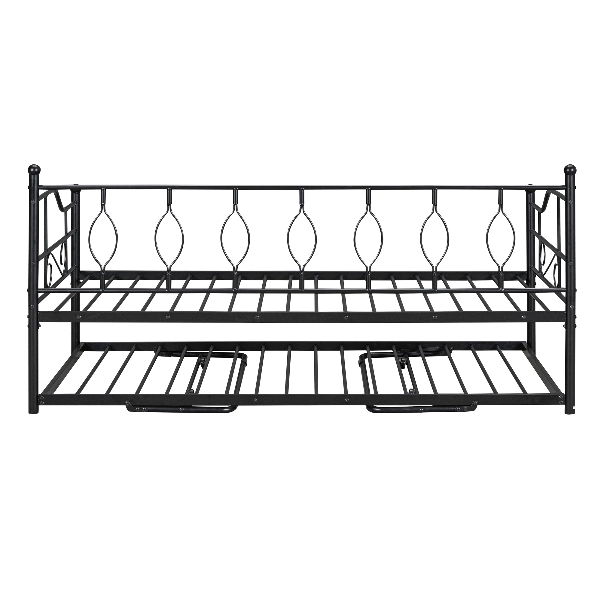 Twin Size Metal Daybed with Twin Size Adjustable Trundle, Portable Folding Trundle, Black