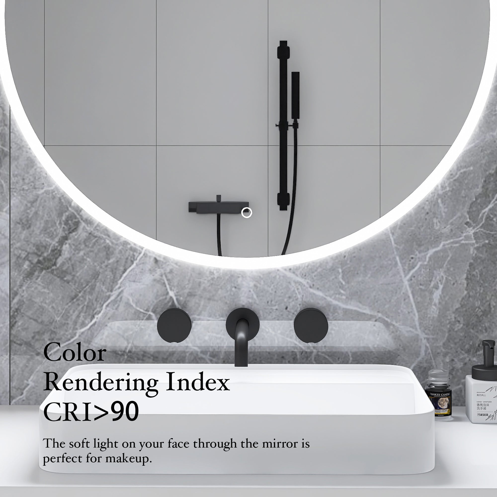 Round Wall-Mounted Dimmable LED Bathroom Vanity Mirror with Defogger and Bluetooth Music Speaker