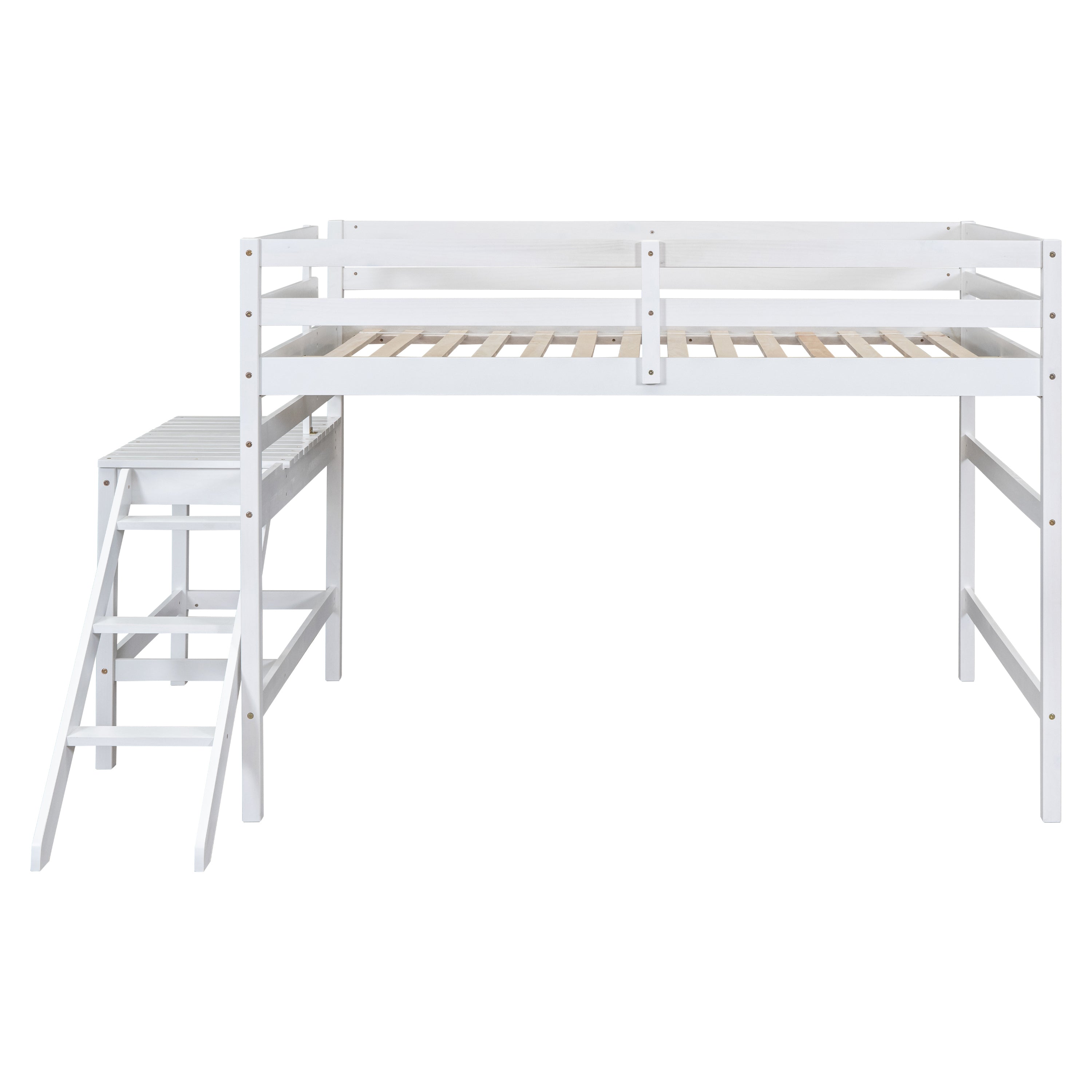 Full Loft Bed with Platform,ladder,White
