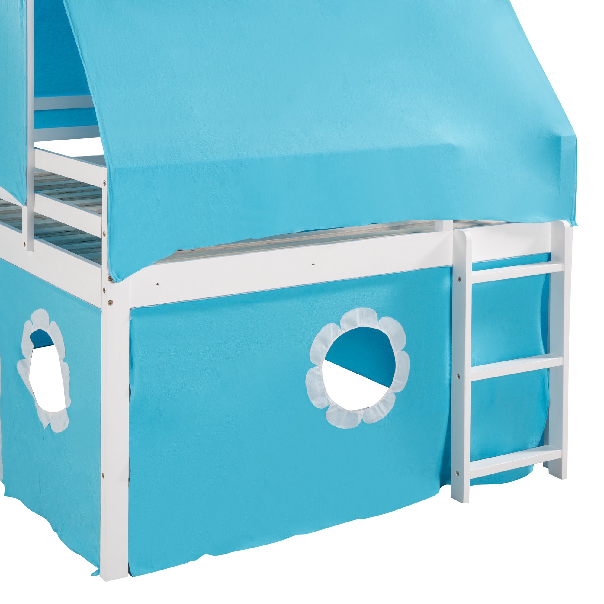 Full Size Bunk Bed with Slide Blue Tent and Tower - Blue