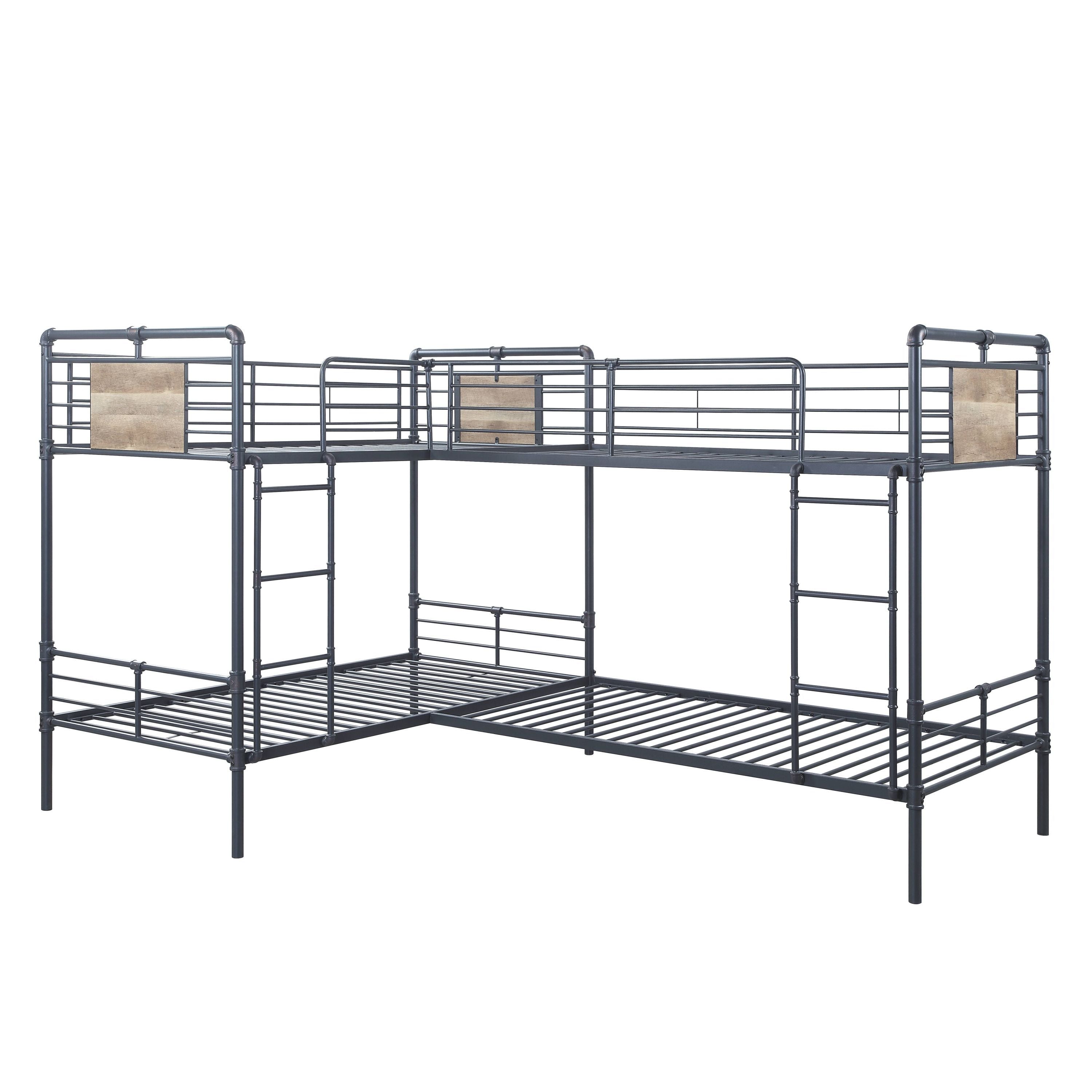 Cordelia Twin/Twin L Shape Bunk Bed in Sandy Black, Dark Bronze Hand-Brushed Finish BD00370