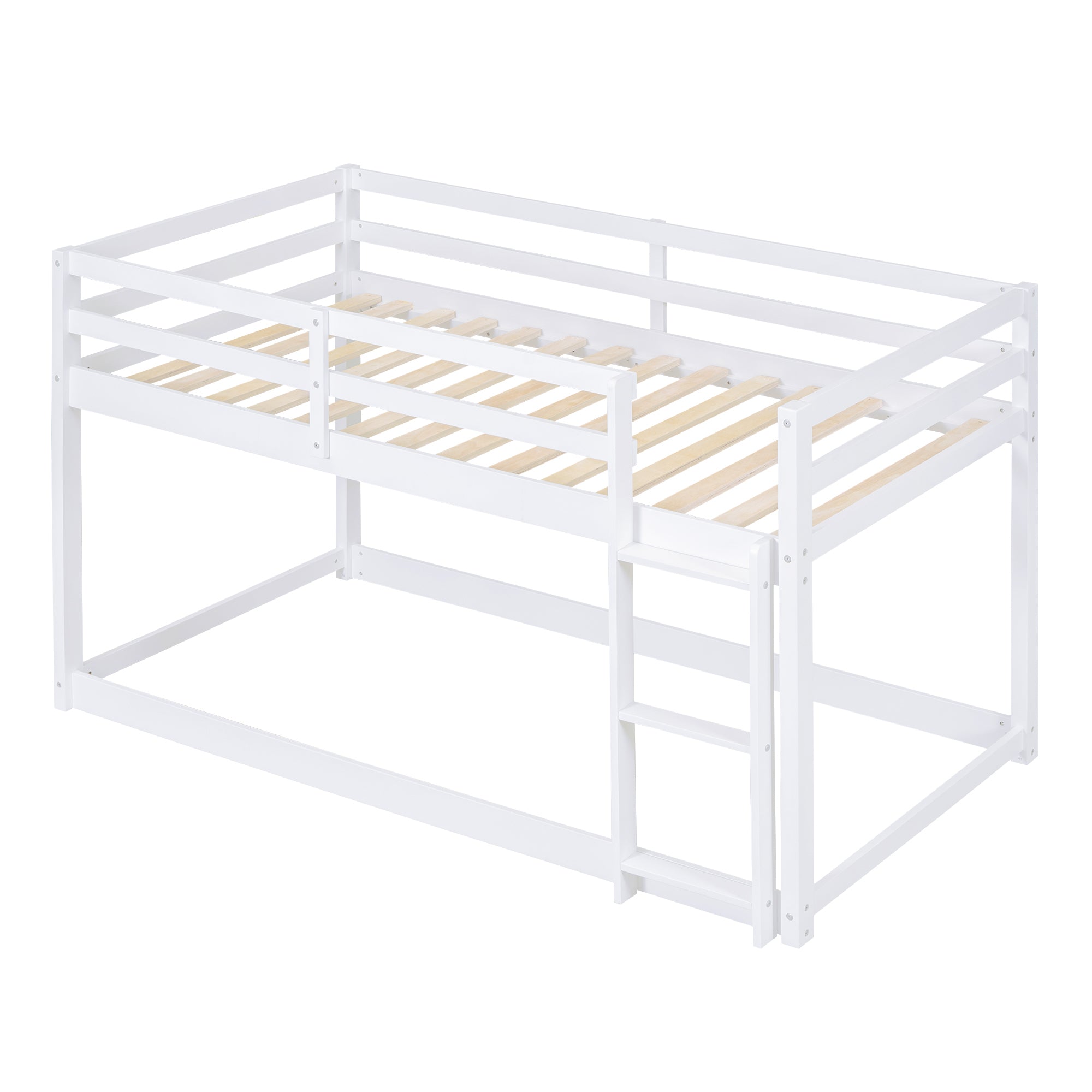 Twin over Twin Floor Bunk Bed with Ladder, White(Old SKU:WF293017AAK)