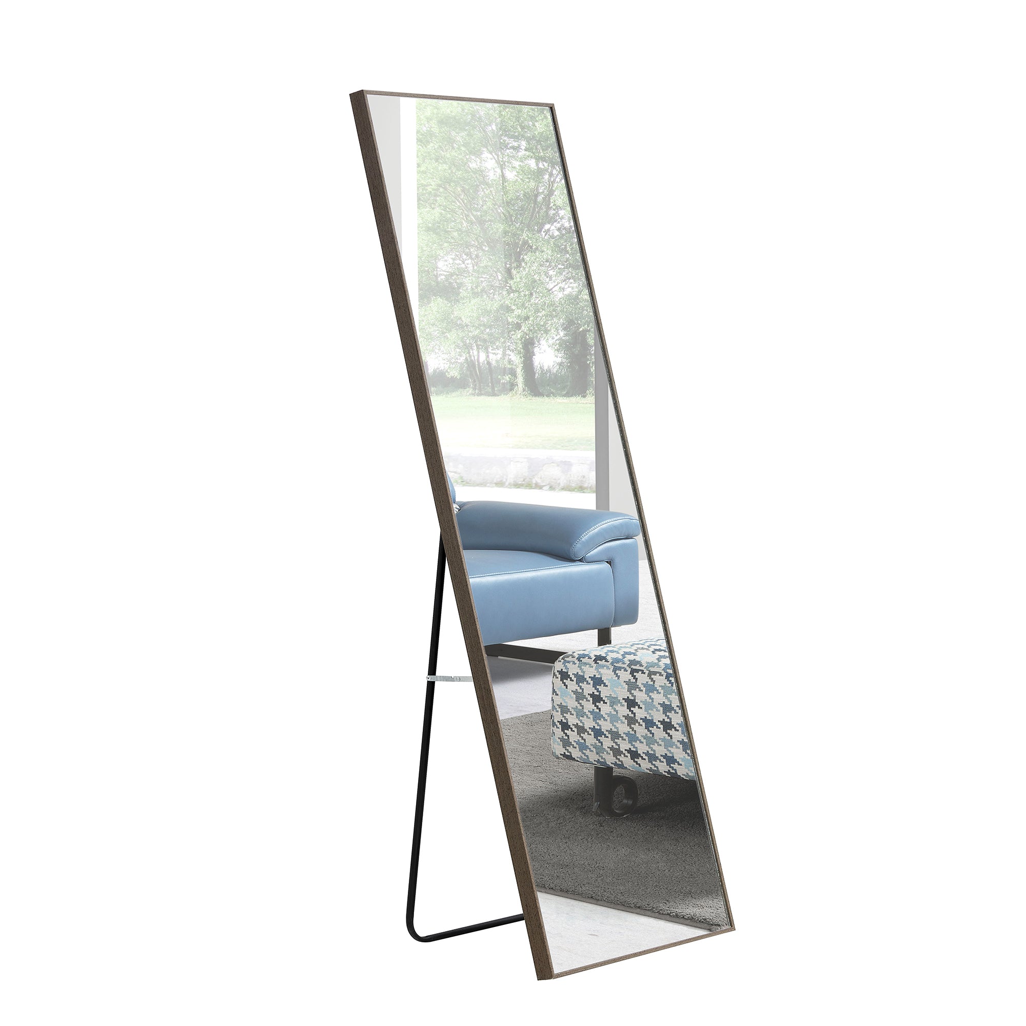 Gray Solid Wood Frame Full-length Mirror, Dressing Mirror, Bedroom Home Porch, Decorative Mirror, Clothing Store, Floor Mounted Large Mirror, Wall Mounted.60"*17"