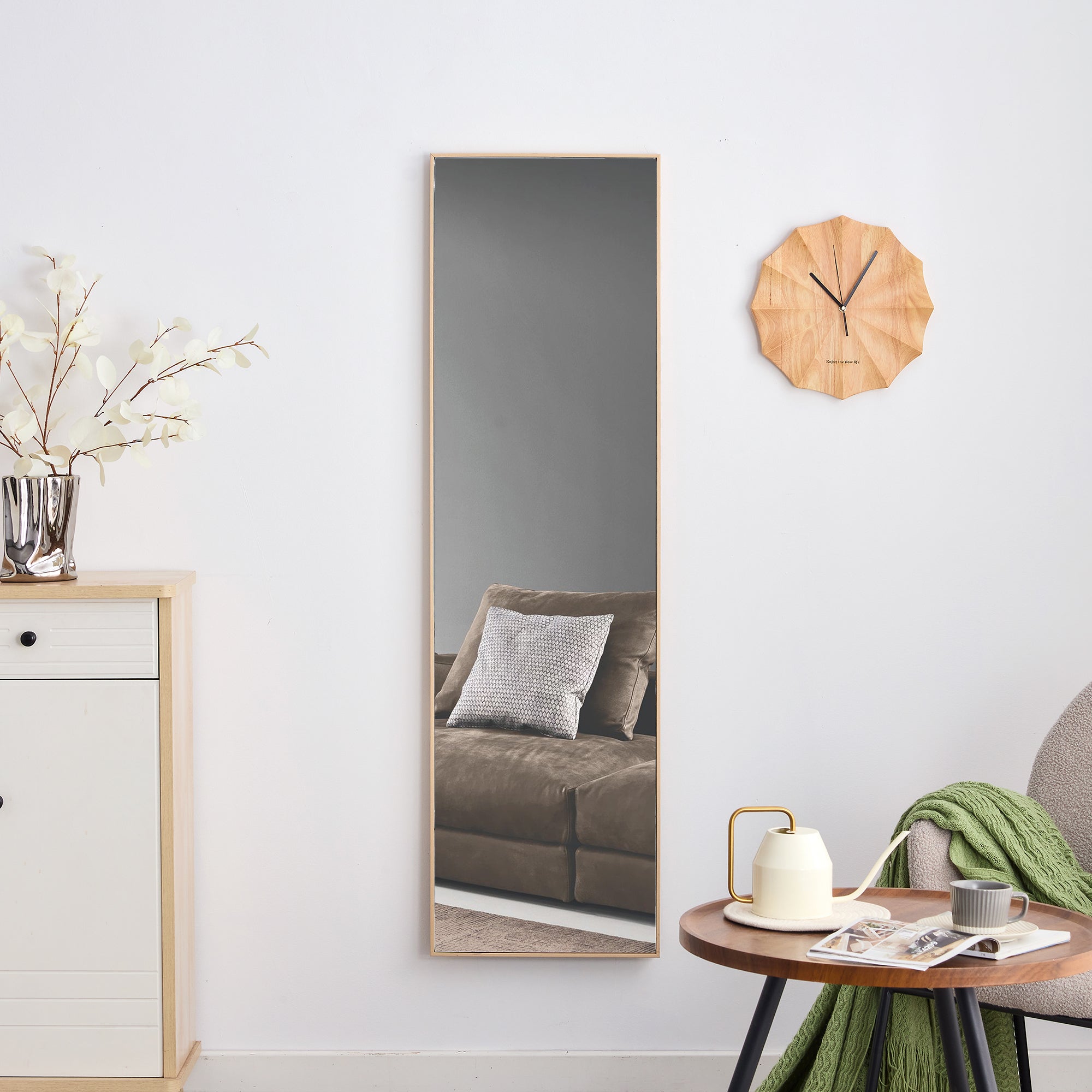 Oak solid wood frame full length mirror, dressing mirror, bedroom entrance, decorative mirror, clothing store, and floor mounted mirror. 60" *17.3"