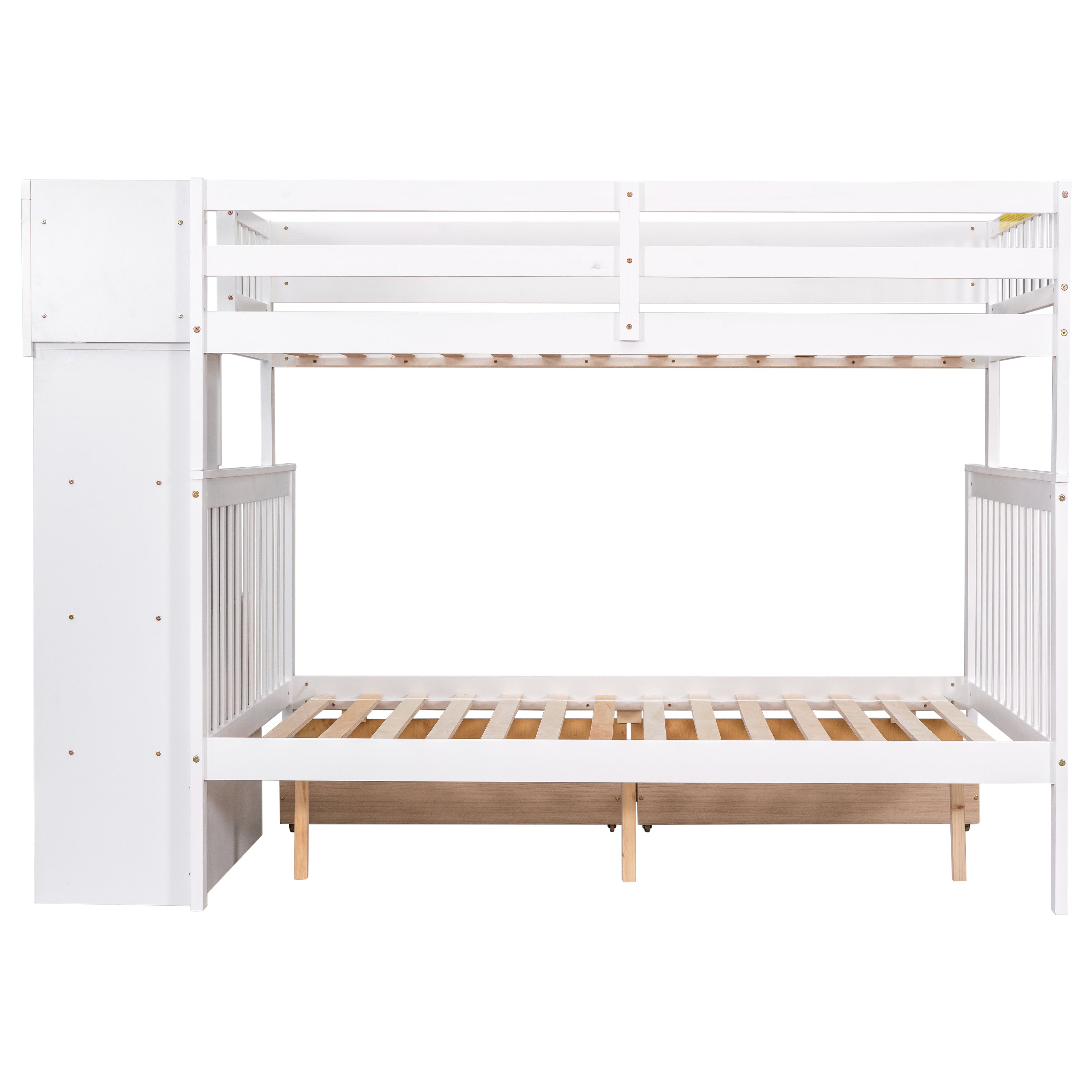 Twin Over Full Bunk Bed with 2 Drawers and Staircases, Convertible into 2 Beds, the Bunk Bed with Staircase and Safety Rails for Kids, Teens, Adults, White