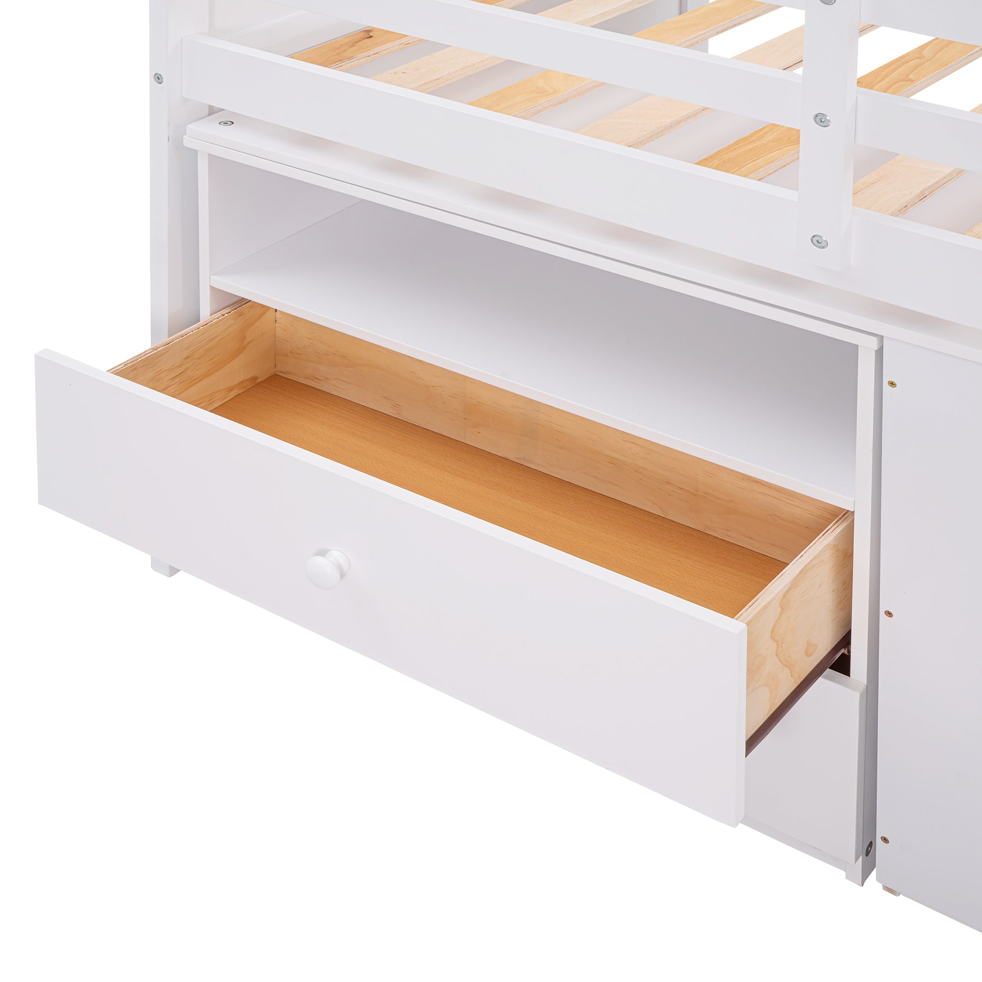 Loft Bed Low Study Twin Size Loft Bed With Storage Steps and Portable,Desk,White(OLD SKU: LT000101AAK)