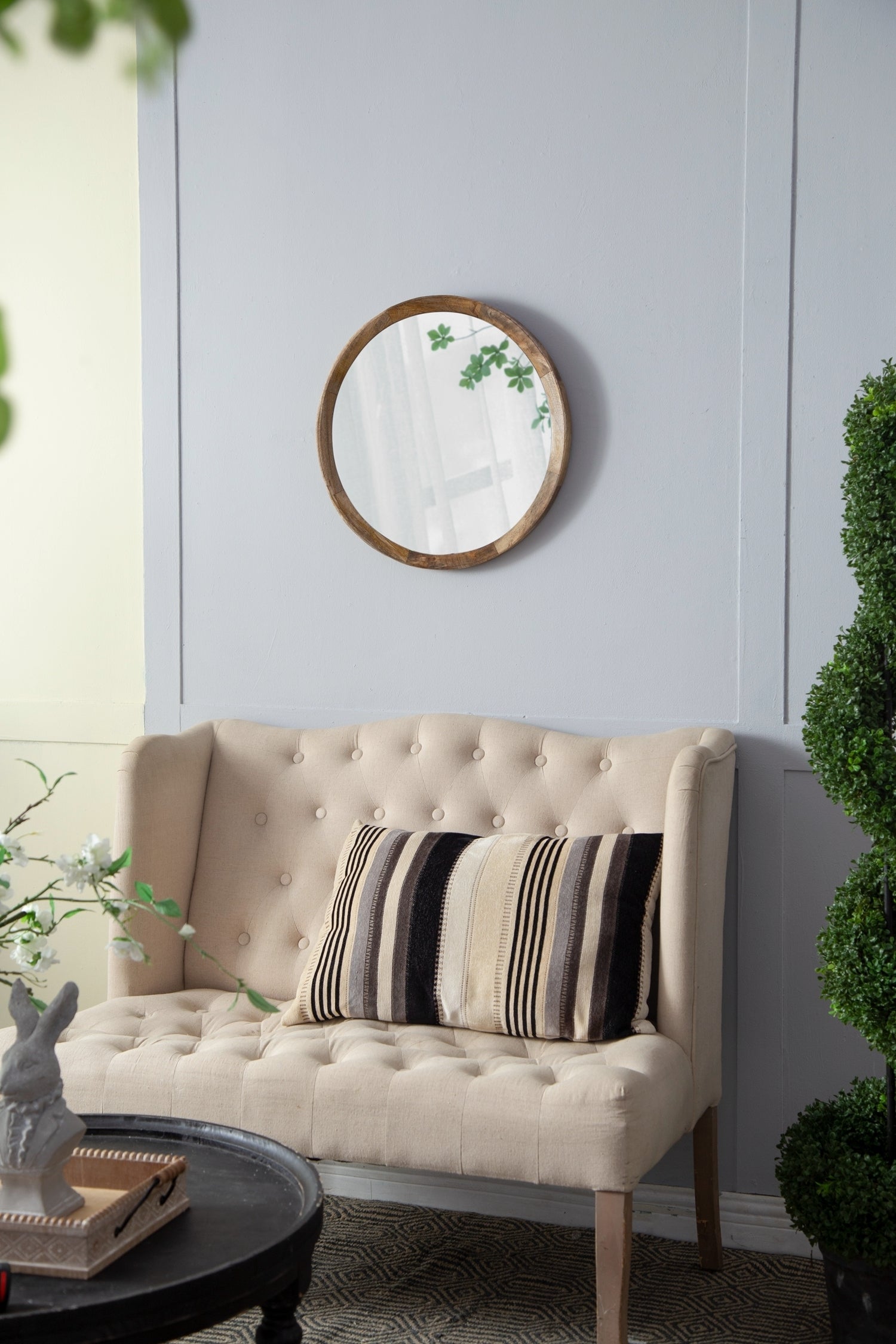 D20x1.5"Transitional Decor Style Mango Wood Wall Mirror Wall Decor with Frame of Solid Mango Wood for Bathroom,Entryway Console Lean Against Wall