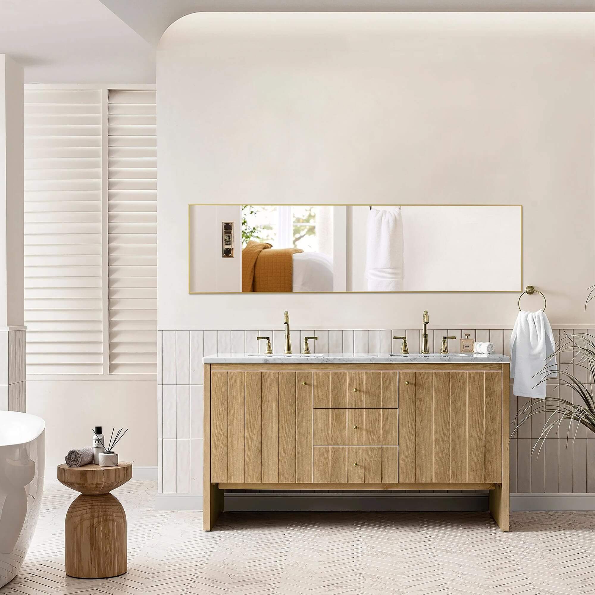 Floor Standing Mirror, Wall Mirror with Stand Aluminum Alloy Thin Frame,30''*71'',Gold-rect