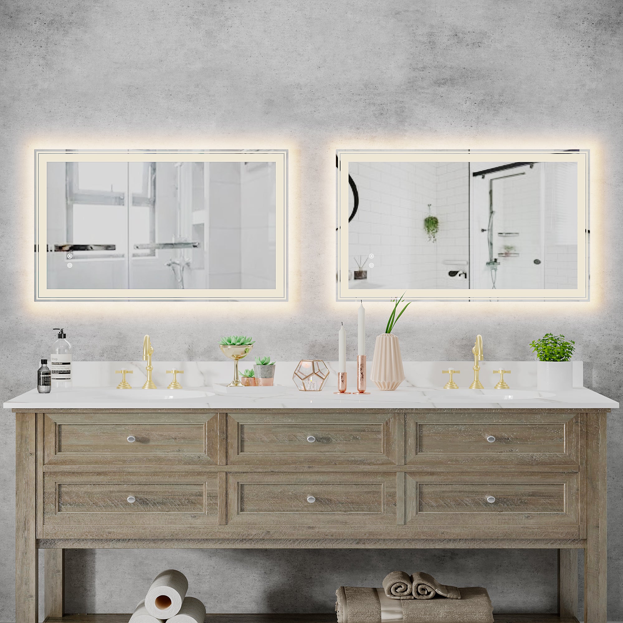 LED-Lit bathroom mirror, wall mounted anti-fog memory Adjustable Brightness front and back light Rectangular Vanity mirror