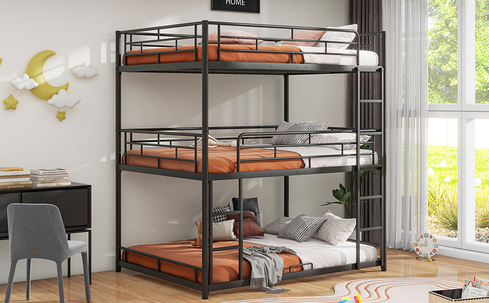 Metal Full Size Triple Bunk Bed, Black