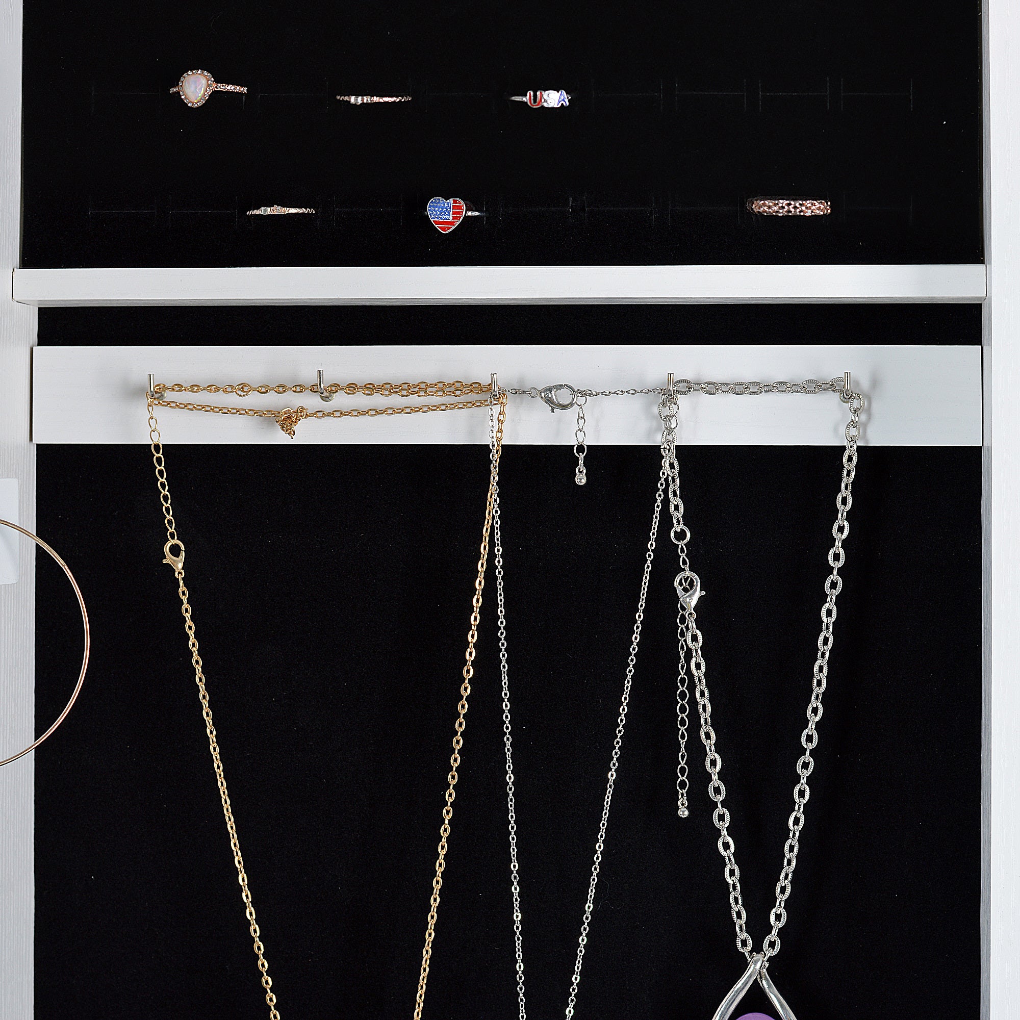 Full Mirror Fashion Simple Jewelry Storage Cabinet With Led Light Can Be Hung On The Door Or Wall