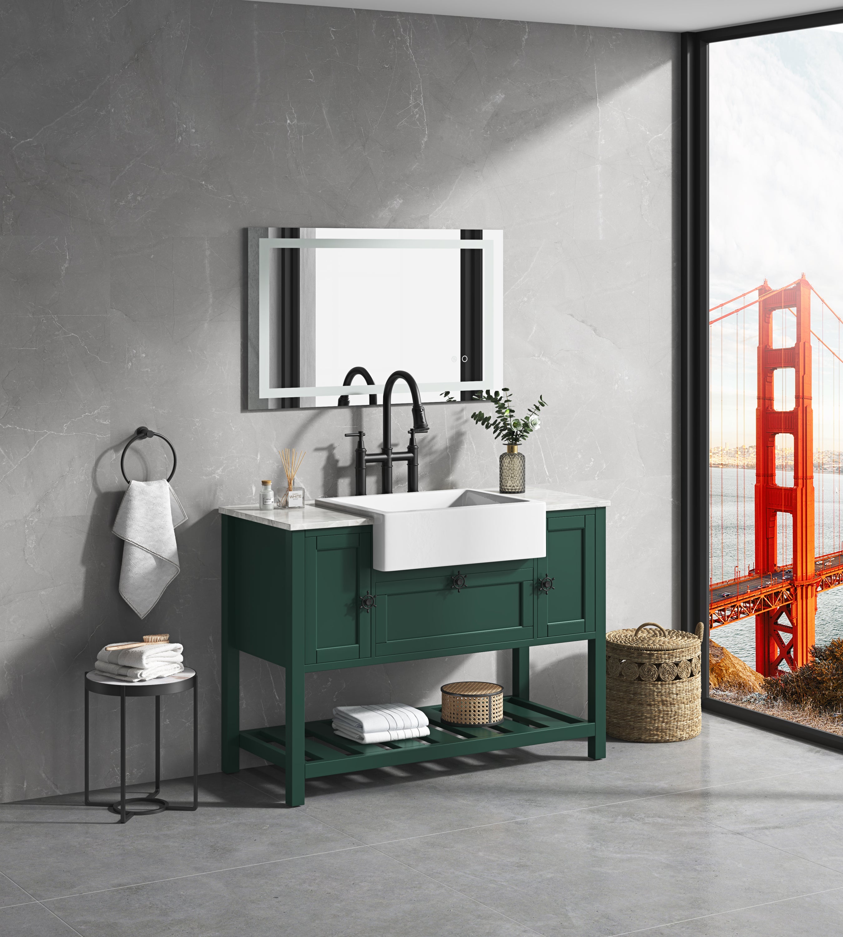 40*24 LED Lighted Bathroom Wall Mounted Mirror with High Lumen+Anti-Fog Separately Control+Dimmer Function