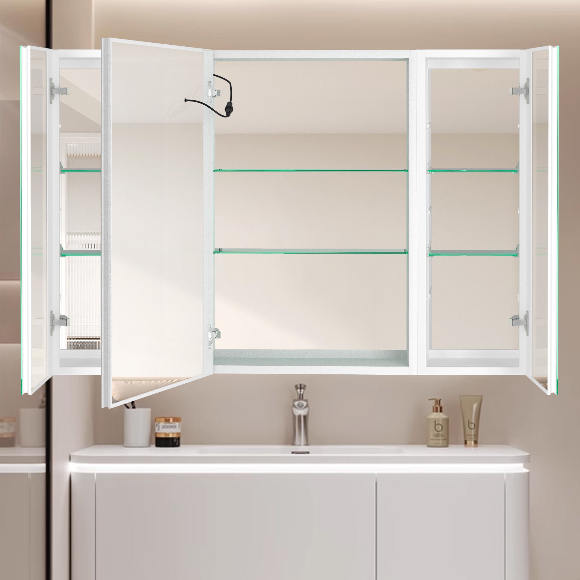 40x30 Inch LED Bathroom Medicine Cabinet Surface Mount Double Door Lighted Medicine Cabinet, Medicine Cabinets for Bathroom with Mirror Defogging, Dimmer White