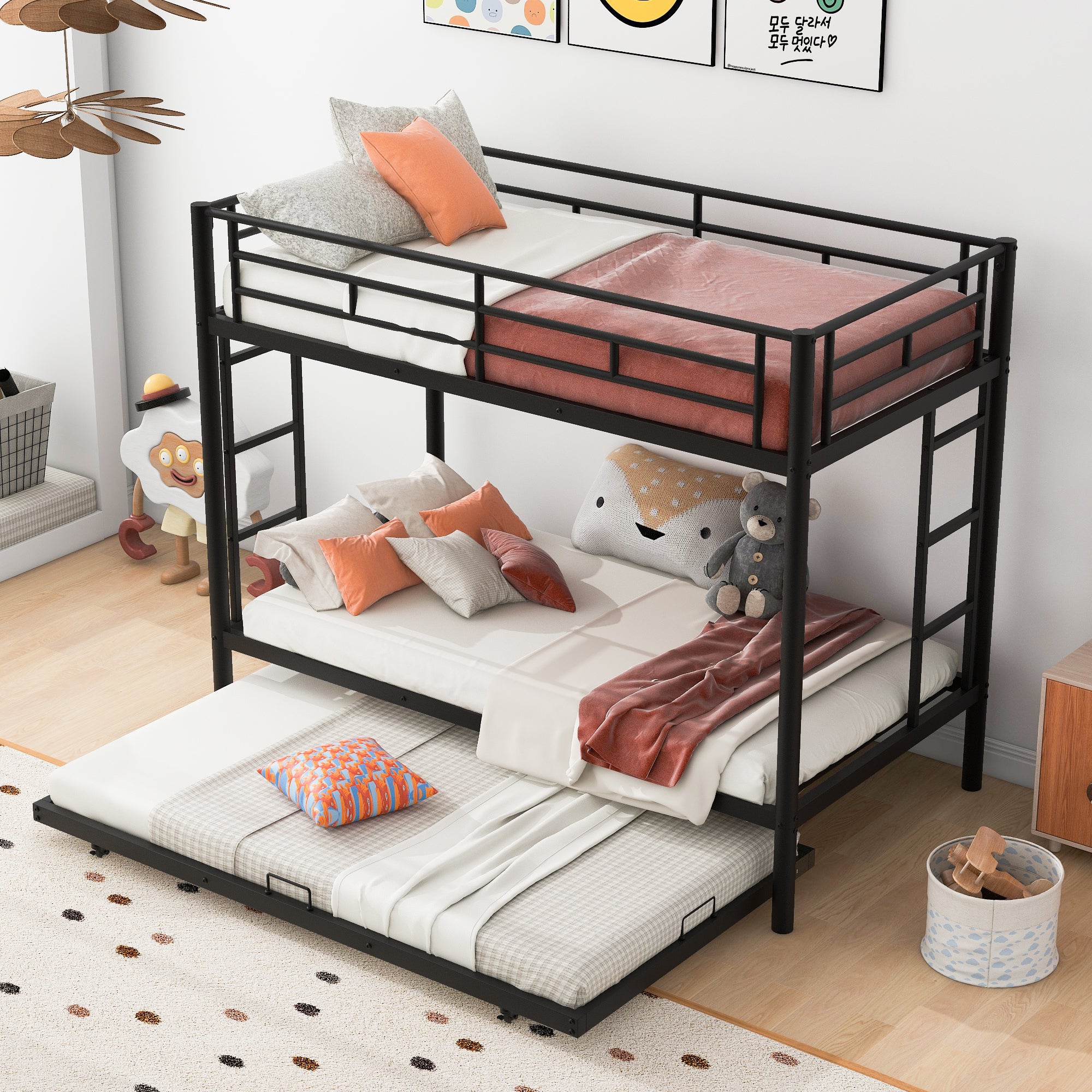 Twin over Twin Bunk Bed with Trundle, Black