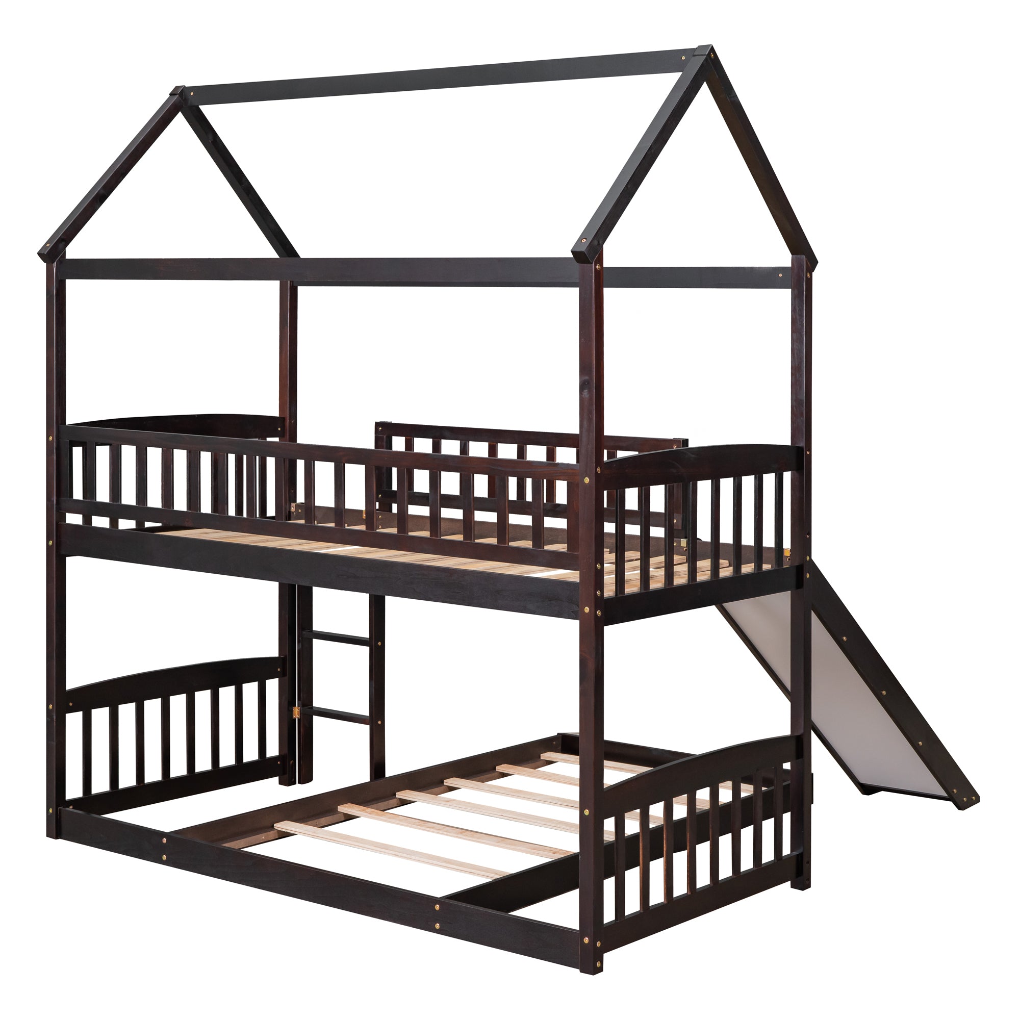 Twin Over Twin Bunk Bed with Slide, House Bed with Slide, Espresso(OLD SKU: LT000214AAP)