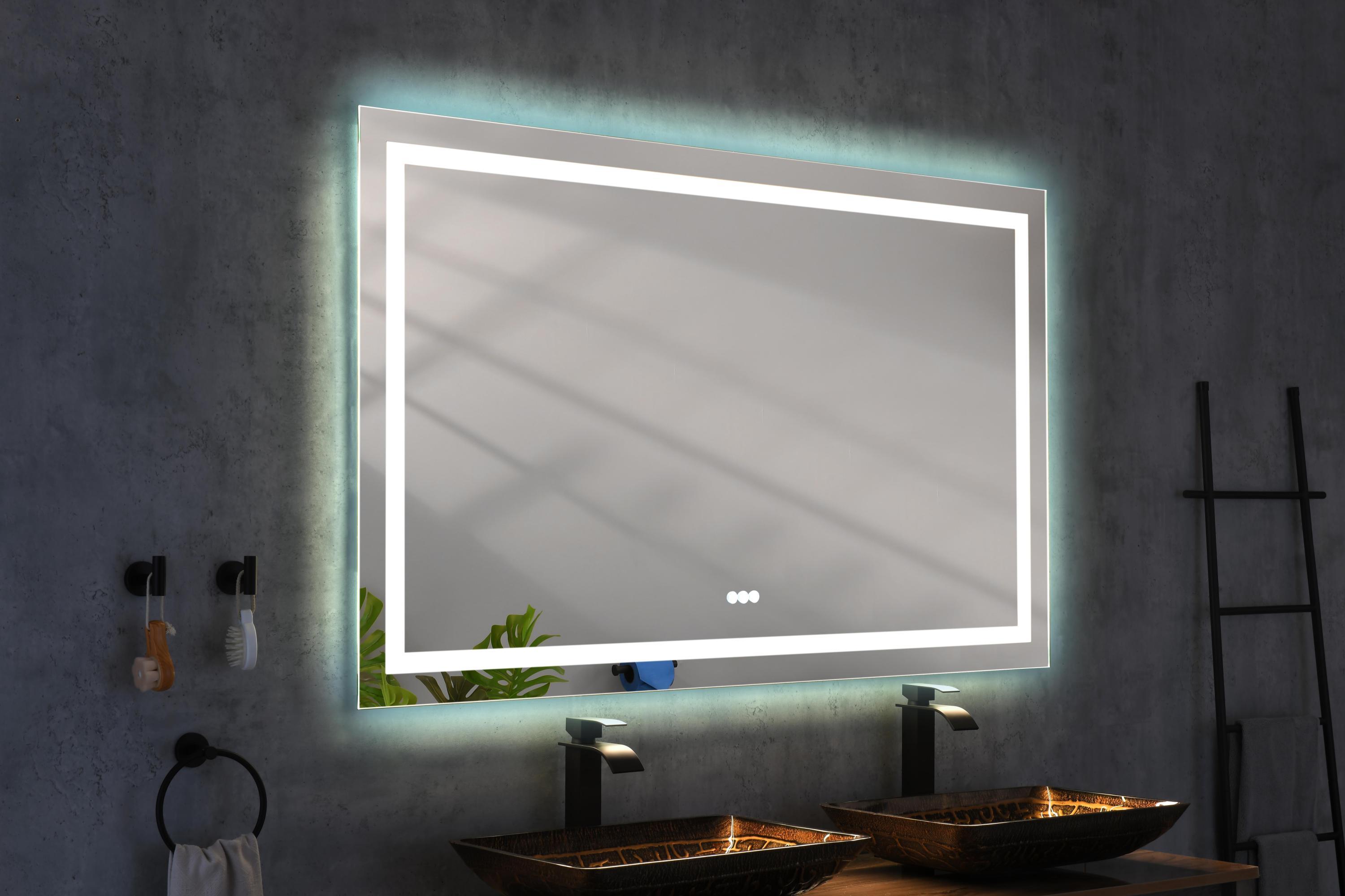 LED Bathroom Mirror 60 "x 36 " with Front and Backlight, Large Dimmable Wall Mirrors with Anti-Fog, Shatter-Proof, Memory, 3 Colors, LED Vanity Mirror
