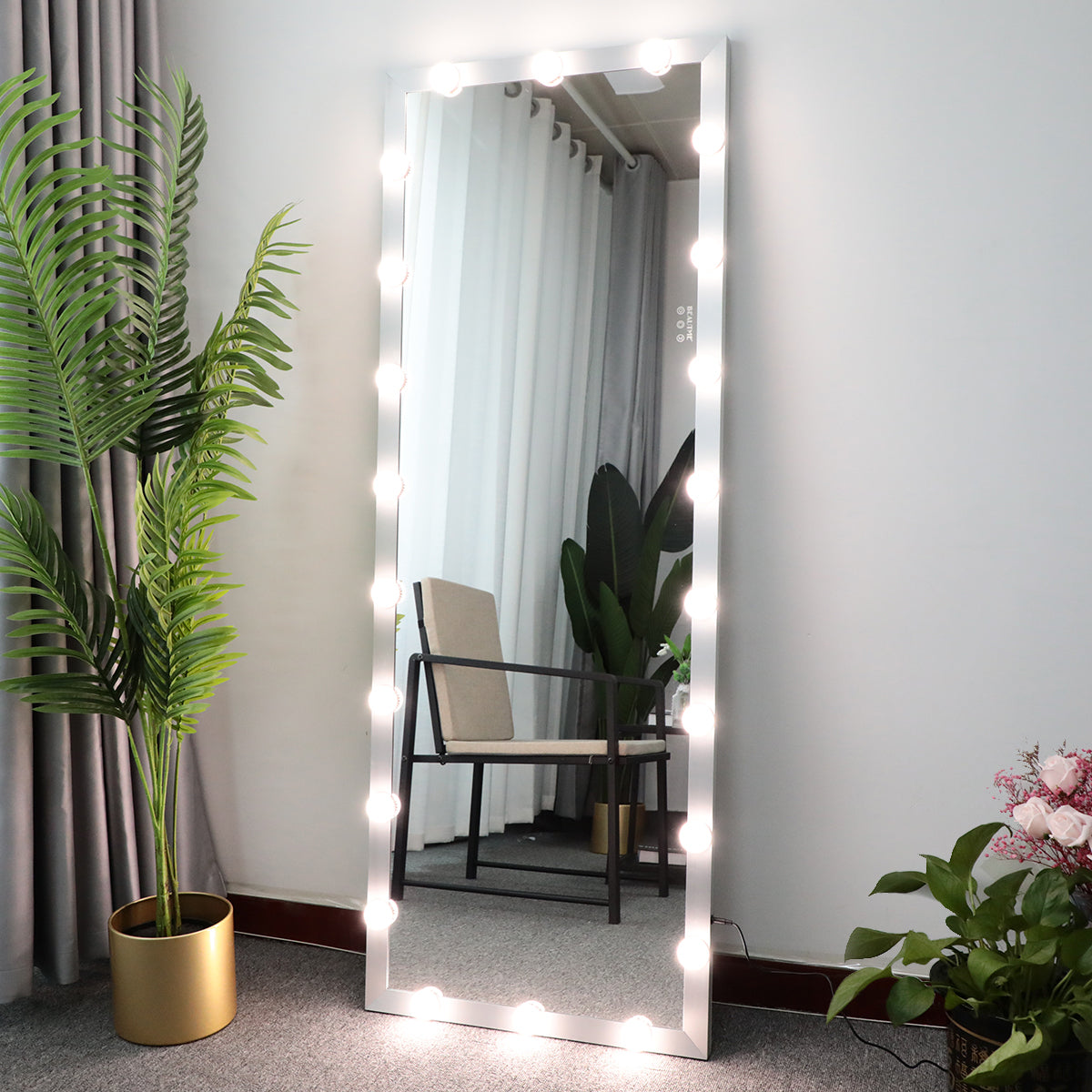 Full Length Mirror with Lights Full Body Vanity Mirror with 3 Color Modes Lighted Standing Floor Mirror for Dressing Room Bedroom Wall Mounted Touch Control Silver 63"x24"