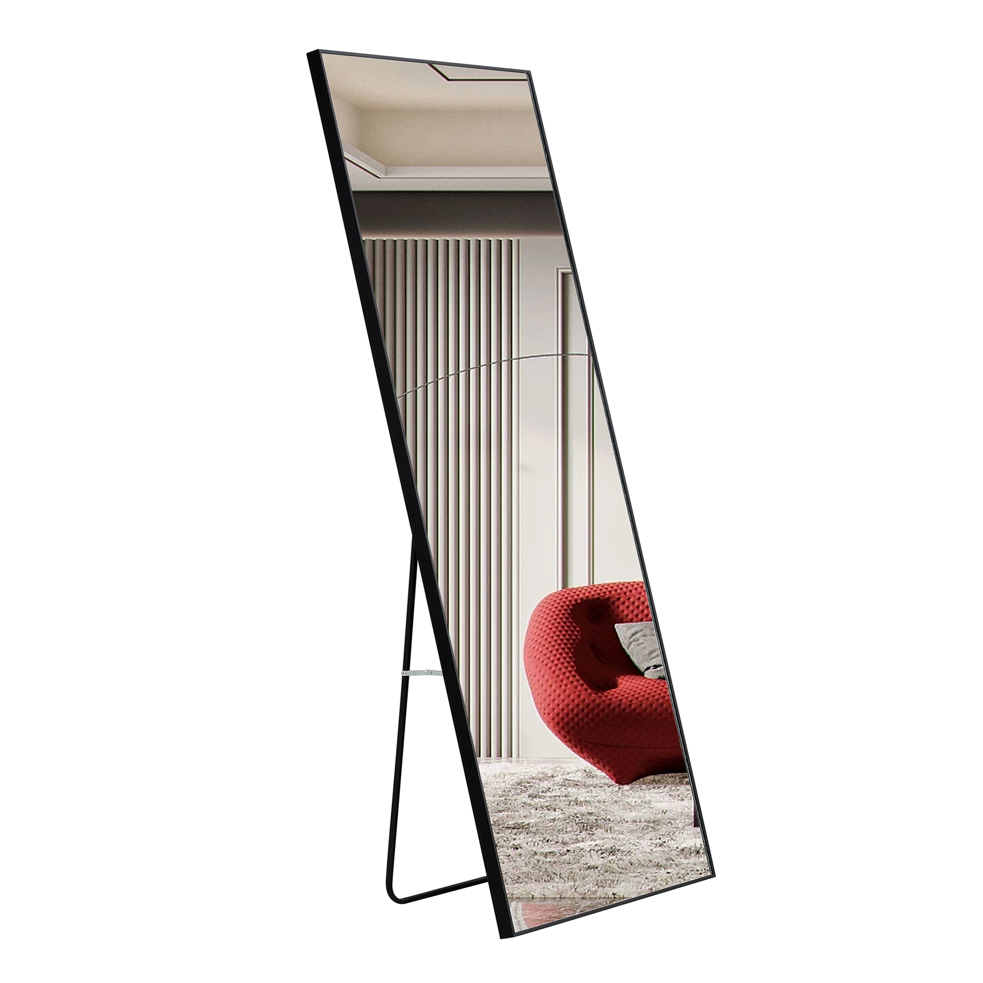 Black Solid Wood Frame Full-length Mirror, Dressing Mirror, Bedroom Home Porch, Decorative Mirror, Clothing Store, Floor Mounted Large Mirror, Wall Mounted.