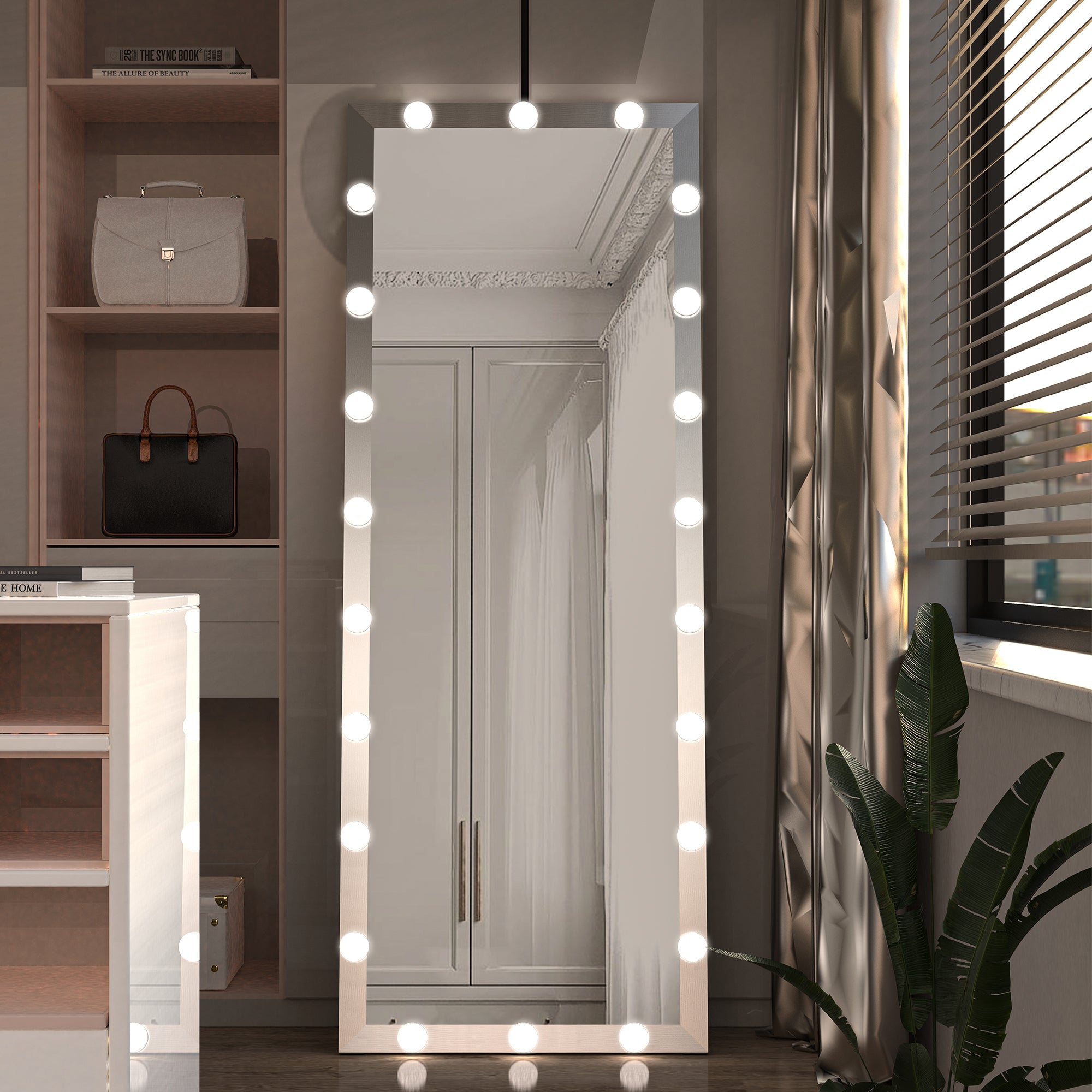 Full Length Mirror with Lights Full Body Vanity Mirror with 3 Color Modes Lighted Standing Floor Mirror for Dressing Room Bedroom Wall Mounted Touch Control Silver 63"x24"