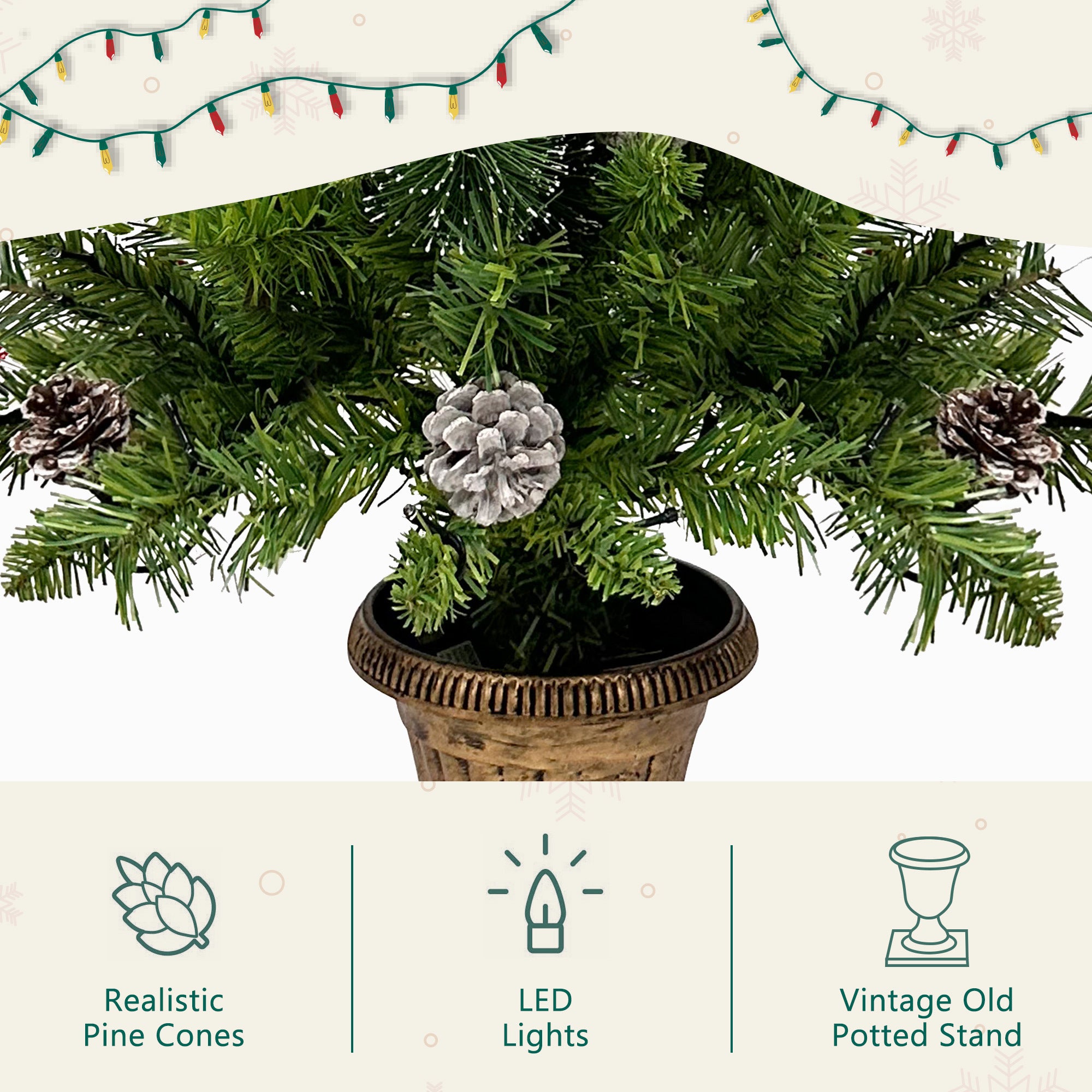Xmas Tree Artificial Christmas 4-Piece Set,Garland, Wreath and Set of 2 3FT Entrance Trees X-mas with LED Lights, Christmas Tree