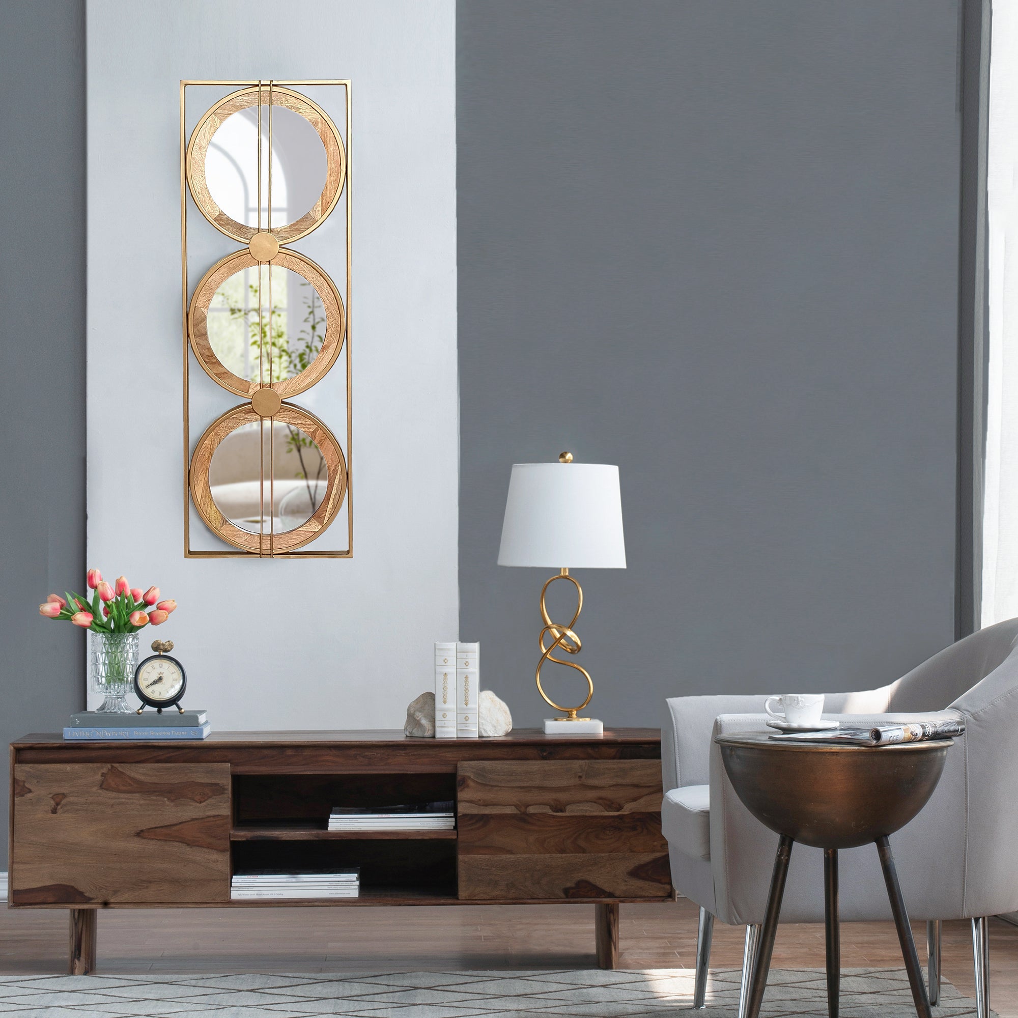 3 Mirror Piece Wall Mirror in Gold Rectangular Frame, Home Wall Decor for Bedroom Living Room, 40"x14"