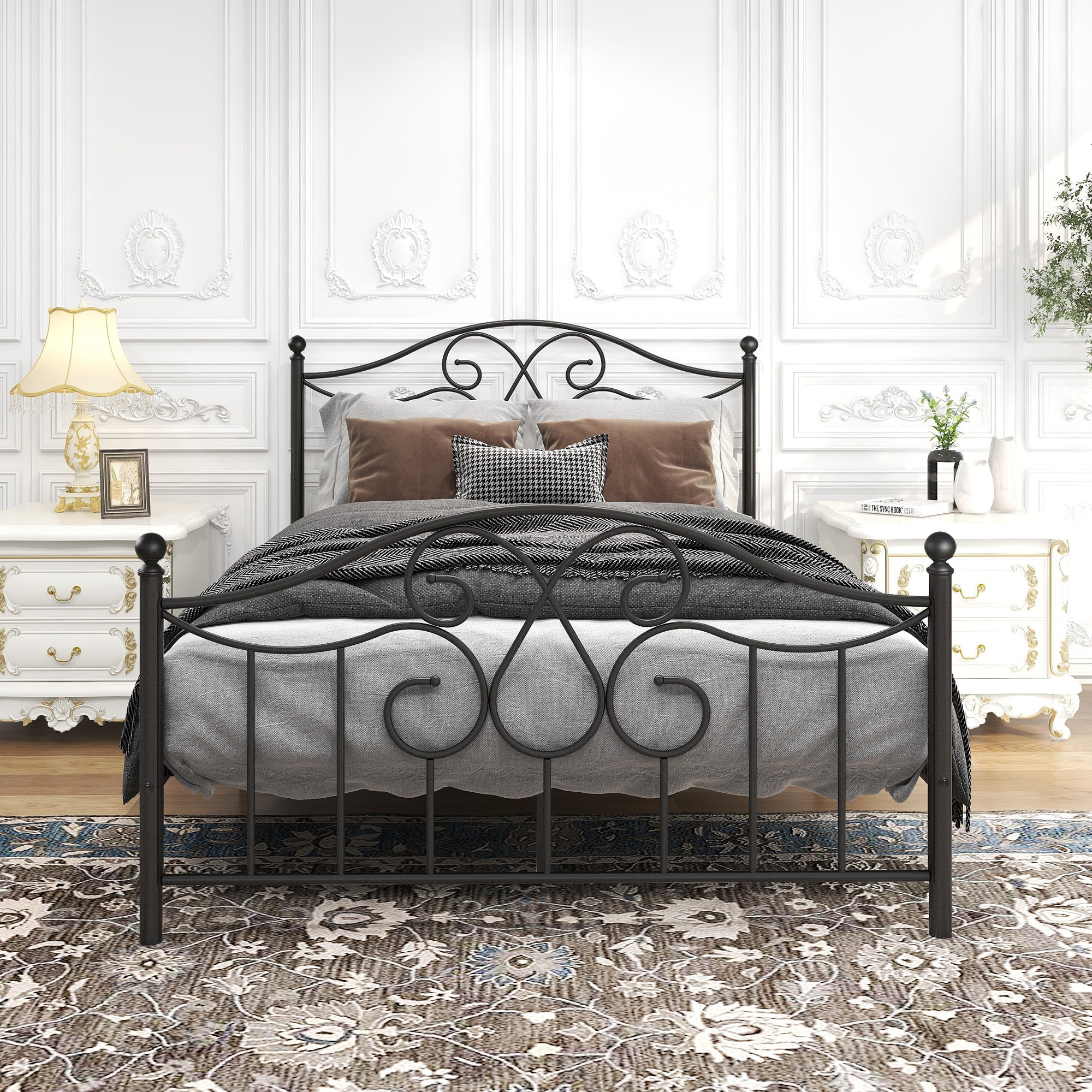 Full Size Metal bed frame,Solid Sturdy Steel Slat Support,No Box Spring Needed and Easy Assembly,Black