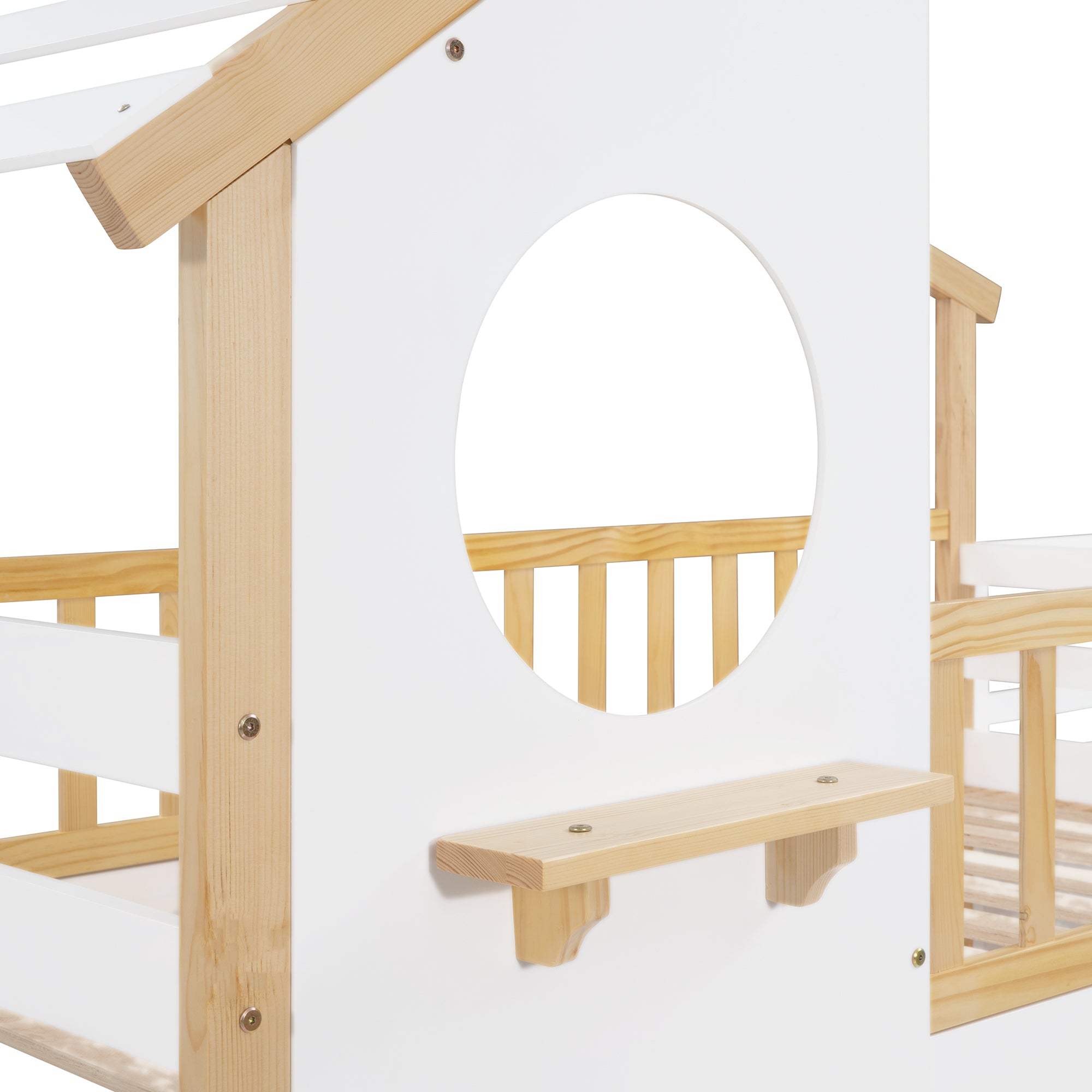 Stairway Twin-Over-Twin Bunk Bed,House Bed,Storage and Guard Rail,Natural Bed +White Stair(OLD SKU :LT000308AAK)