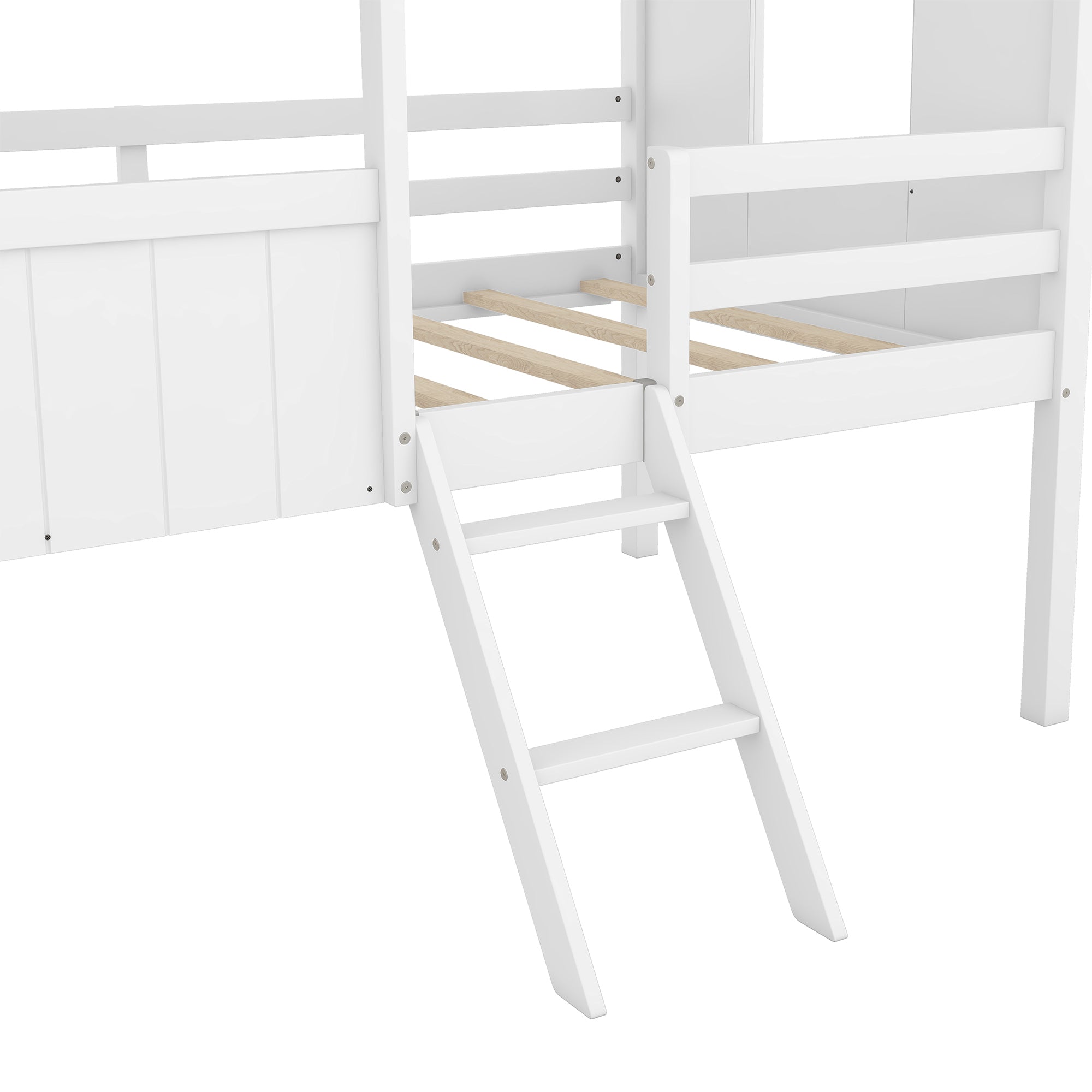 Twin Size Low Loft Wood House Bed with Two Side Windows (White)(OLD SKU: LP000037AAK)