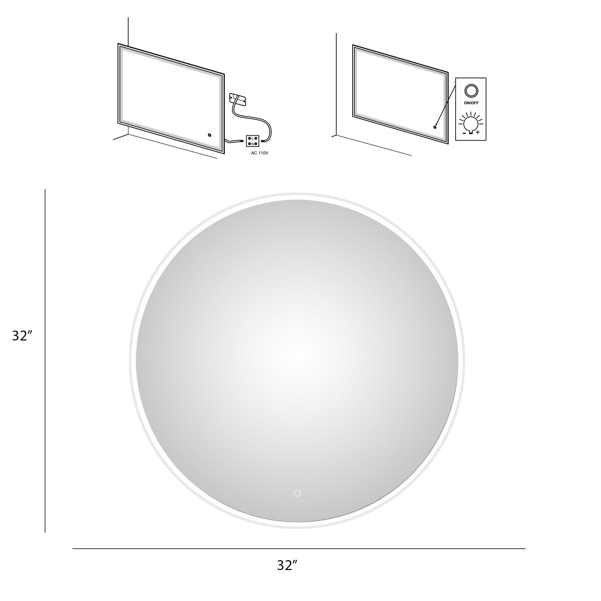 Round Wall-Mounted Dimmable LED Bathroom Vanity Mirror with Defogger and Bluetooth Music Speaker