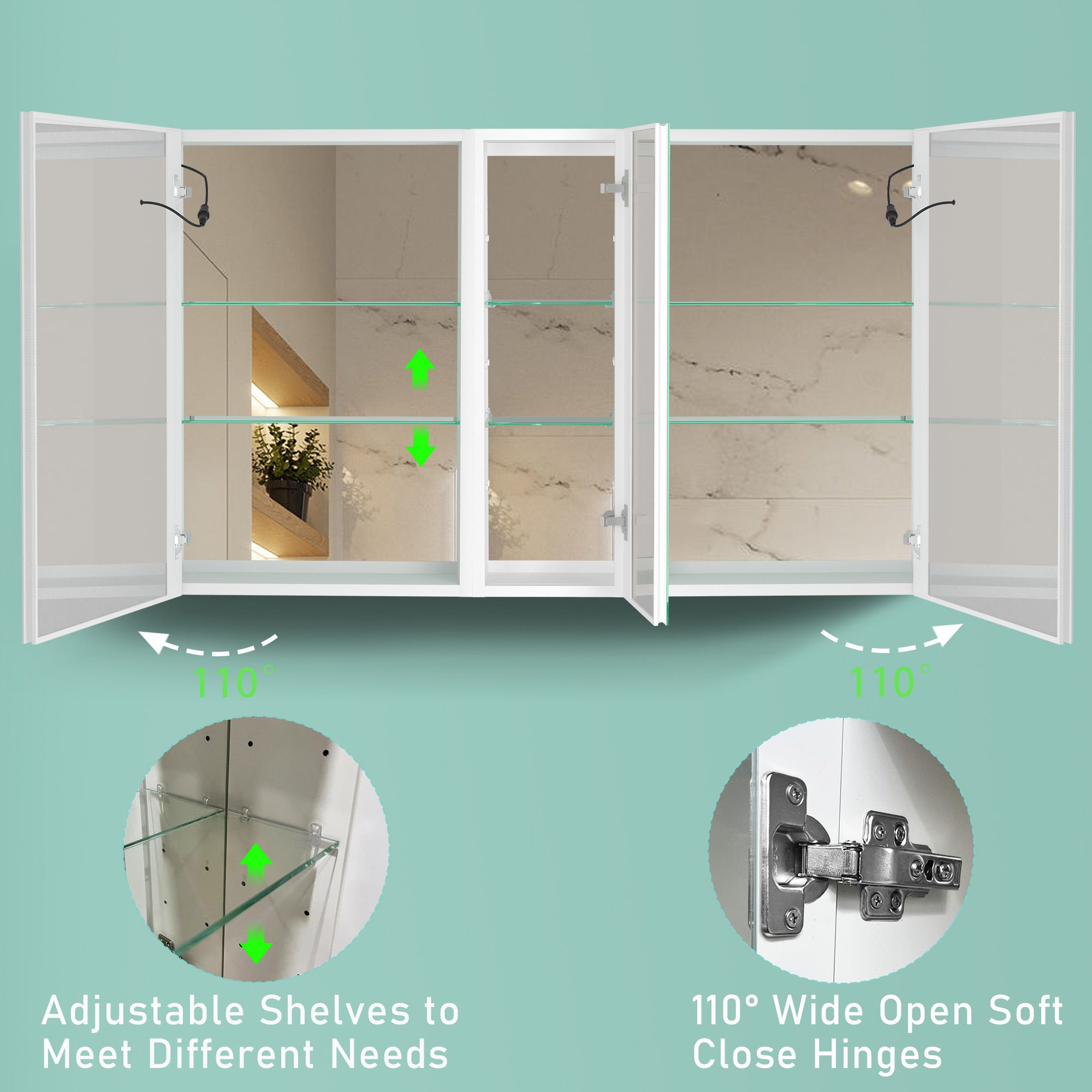 50x30 Inch LED Bathroom Medicine Cabinet Surface Mount Double Door Lighted Medicine Cabinet, Medicine Cabinets for Bathroom with Mirror Defogging, Dimmer White