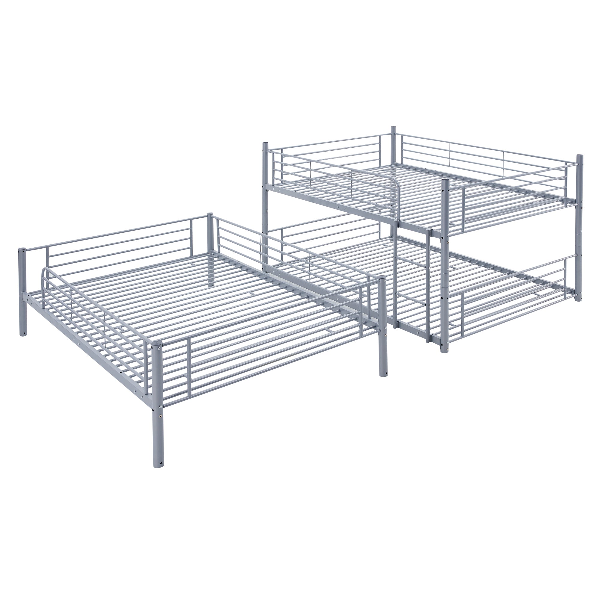 Full-Full-Full Metal Triple Bed with Built-in Ladder, Divided into Three Separate Beds,Gray(OLD SKU:LP000297AAE)