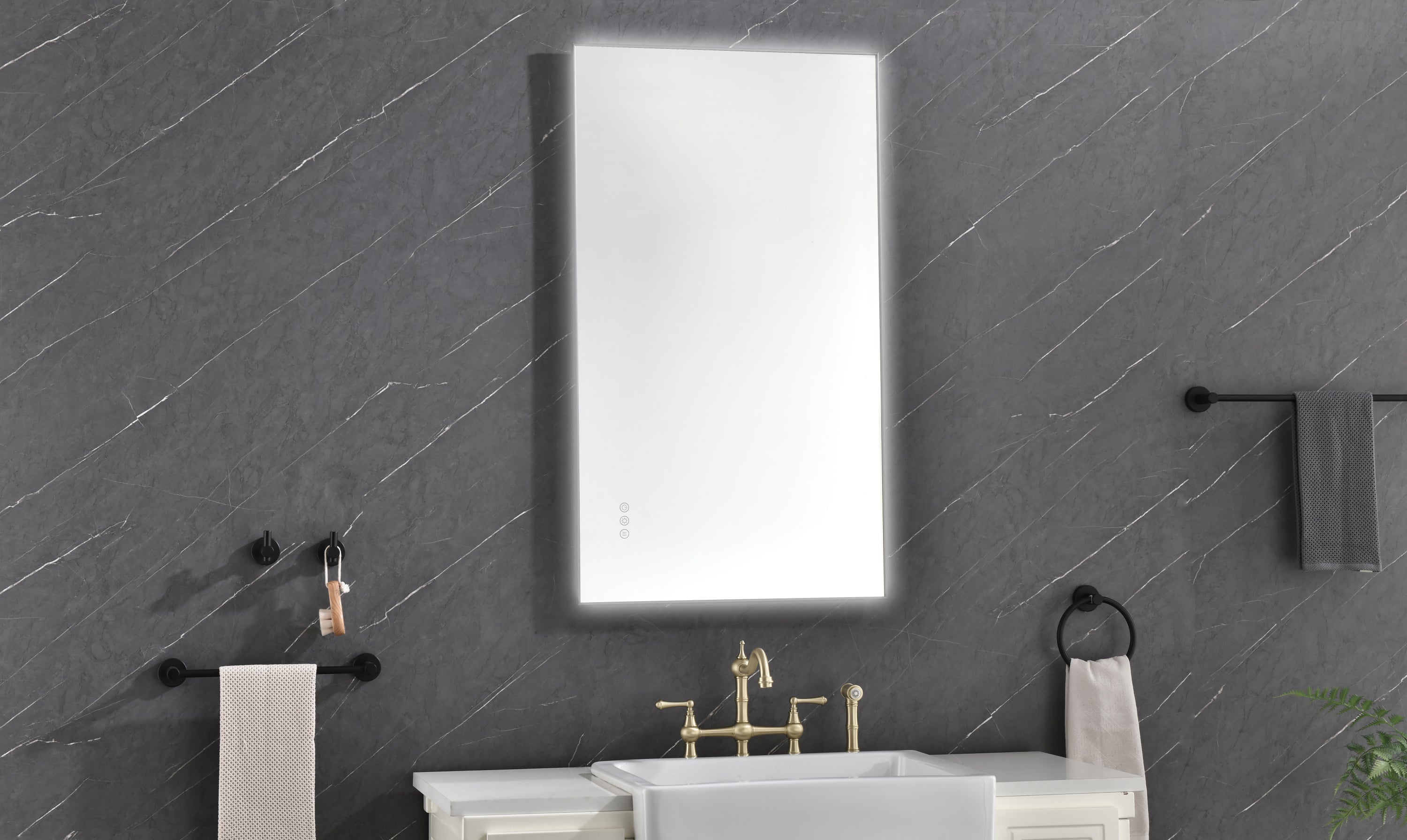 bathroom led mirror is multi-functional and each function is controlled by a smart touch button.