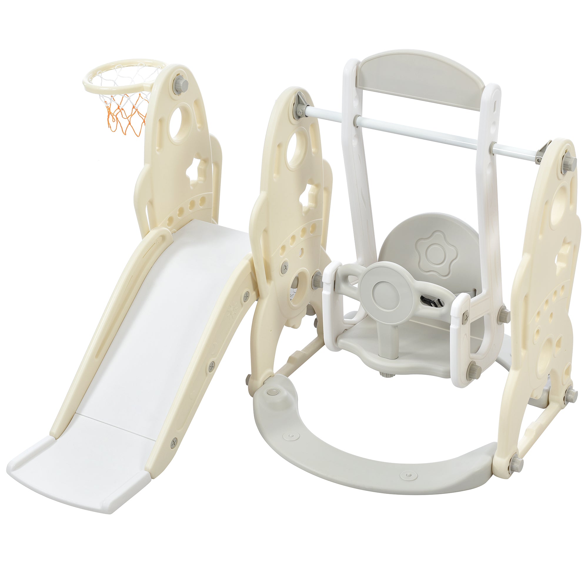 Toddler Slide and Swing Set 3 in 1, Kids Playground Climber Swing Playset with Basketball Hoops Freestanding Combination Indoor & Outdoor