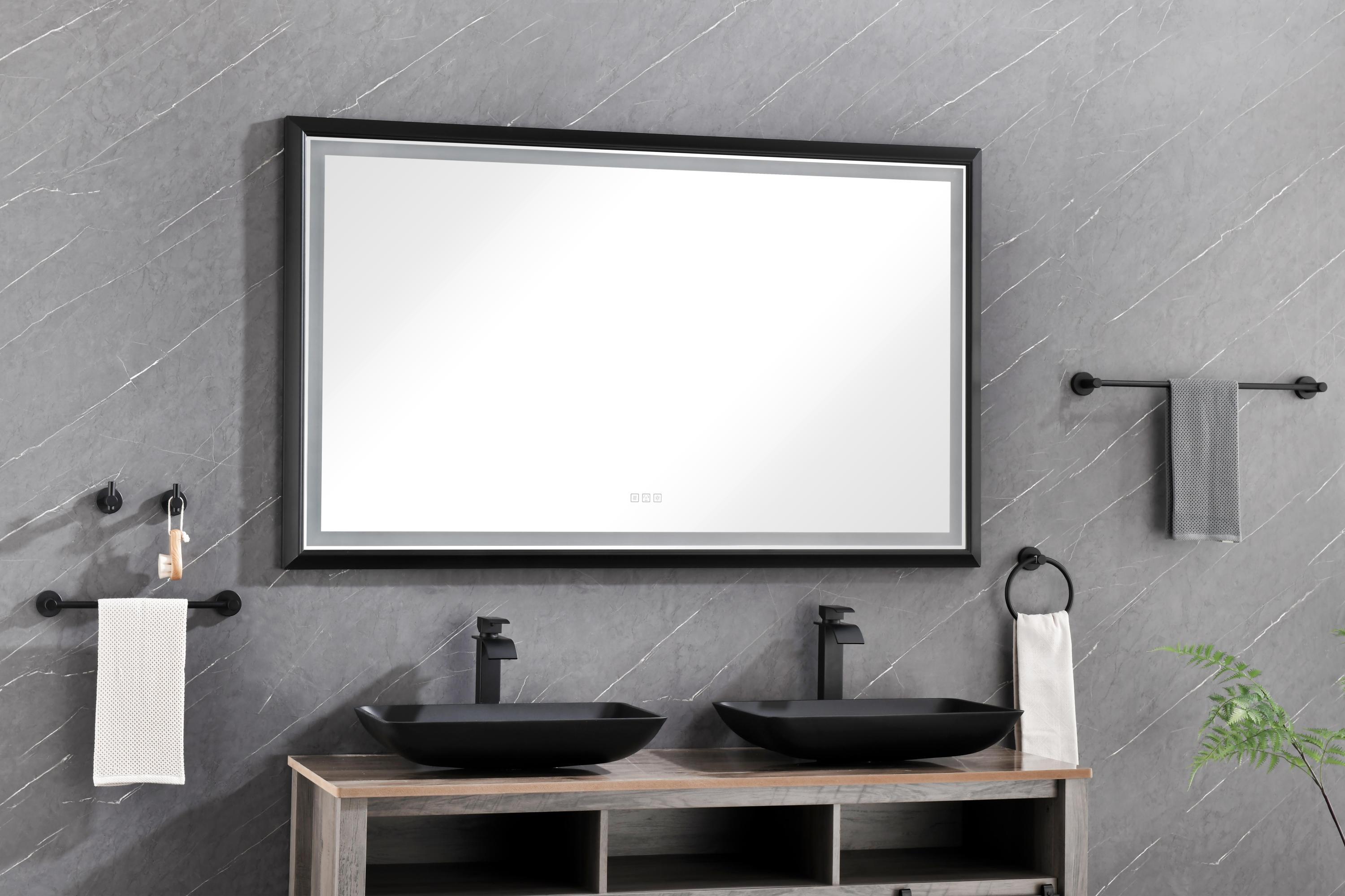 bathroom led mirror is multi-functional and each function is controlled by a smart touch button.