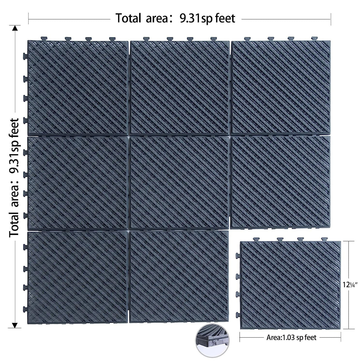 Patio Interlocking Deck Tiles, 12"x12" Square Composite Decking Tiles, Four Slat Plastic Outdoor Flooring Tile All Weather for Balcony Porch Backyard, (Dark Gray, Pack of 27)