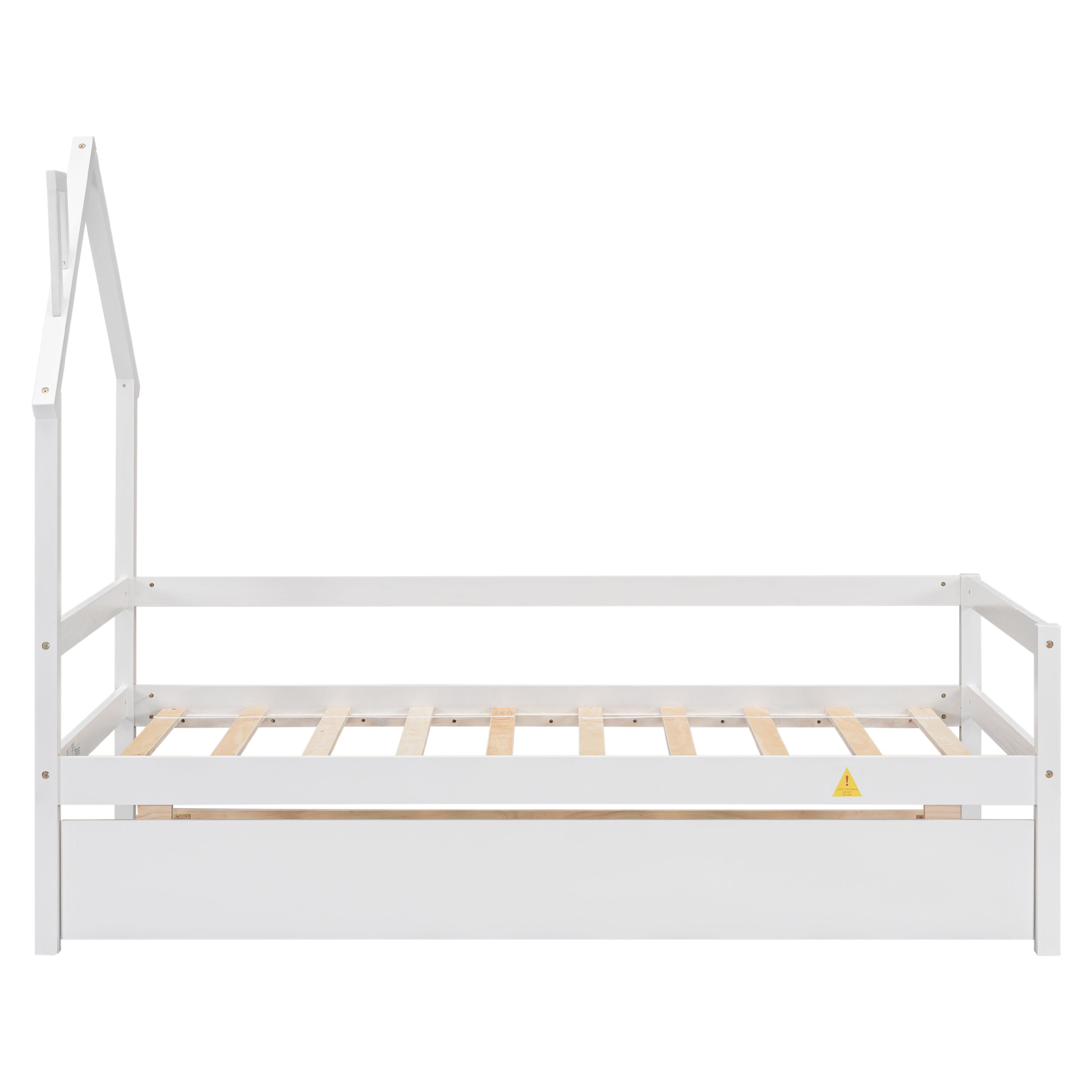 Twin Wooden Daybed with trundle, Twin House-Shaped Headboard bed with Guardrails,White