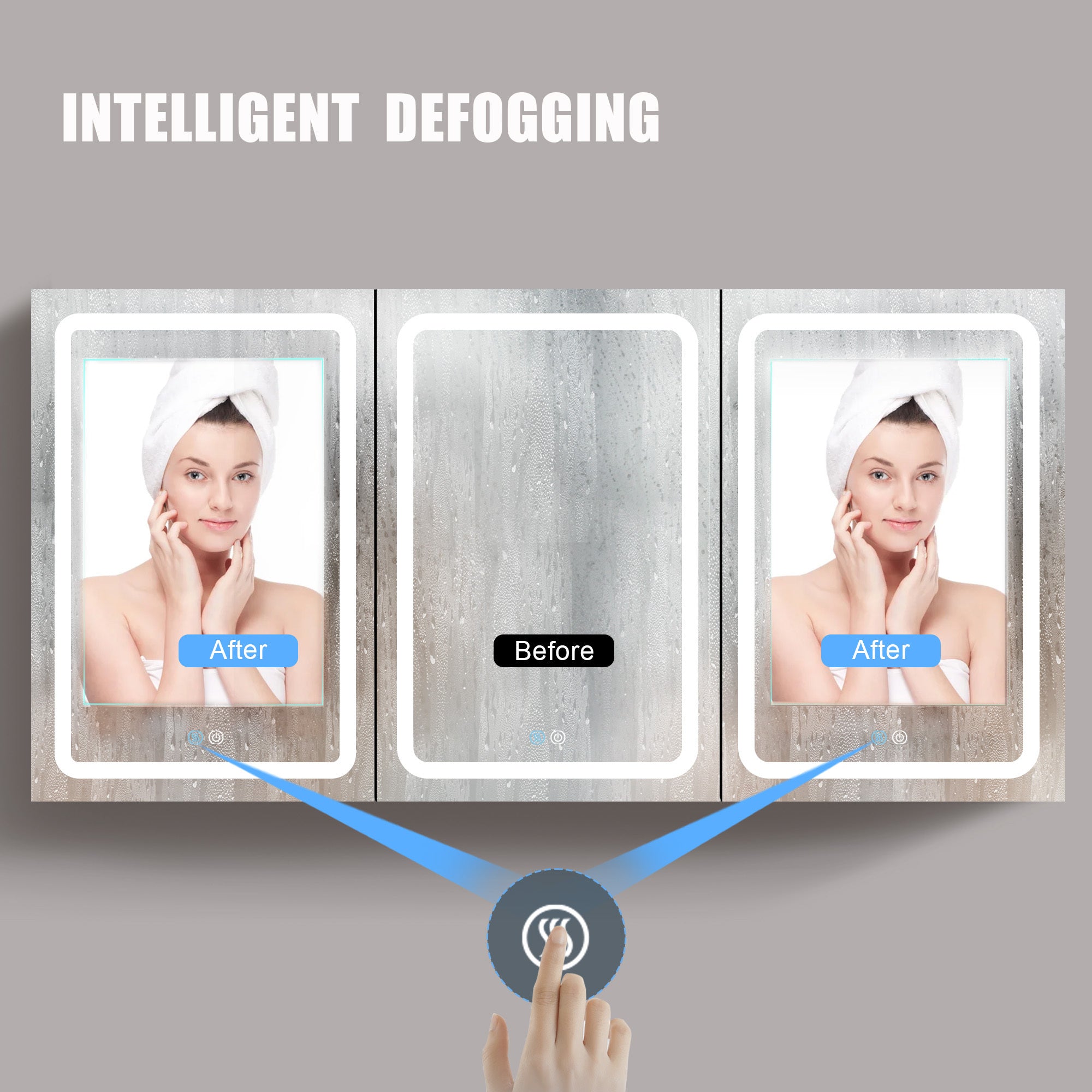 60x30 Inch LED Bathroom Medicine Cabinet Surface Mount Double Door Lighted Medicine Cabinet, Medicine Cabinets for Bathroom with Mirror Defogging, Dimmer Black