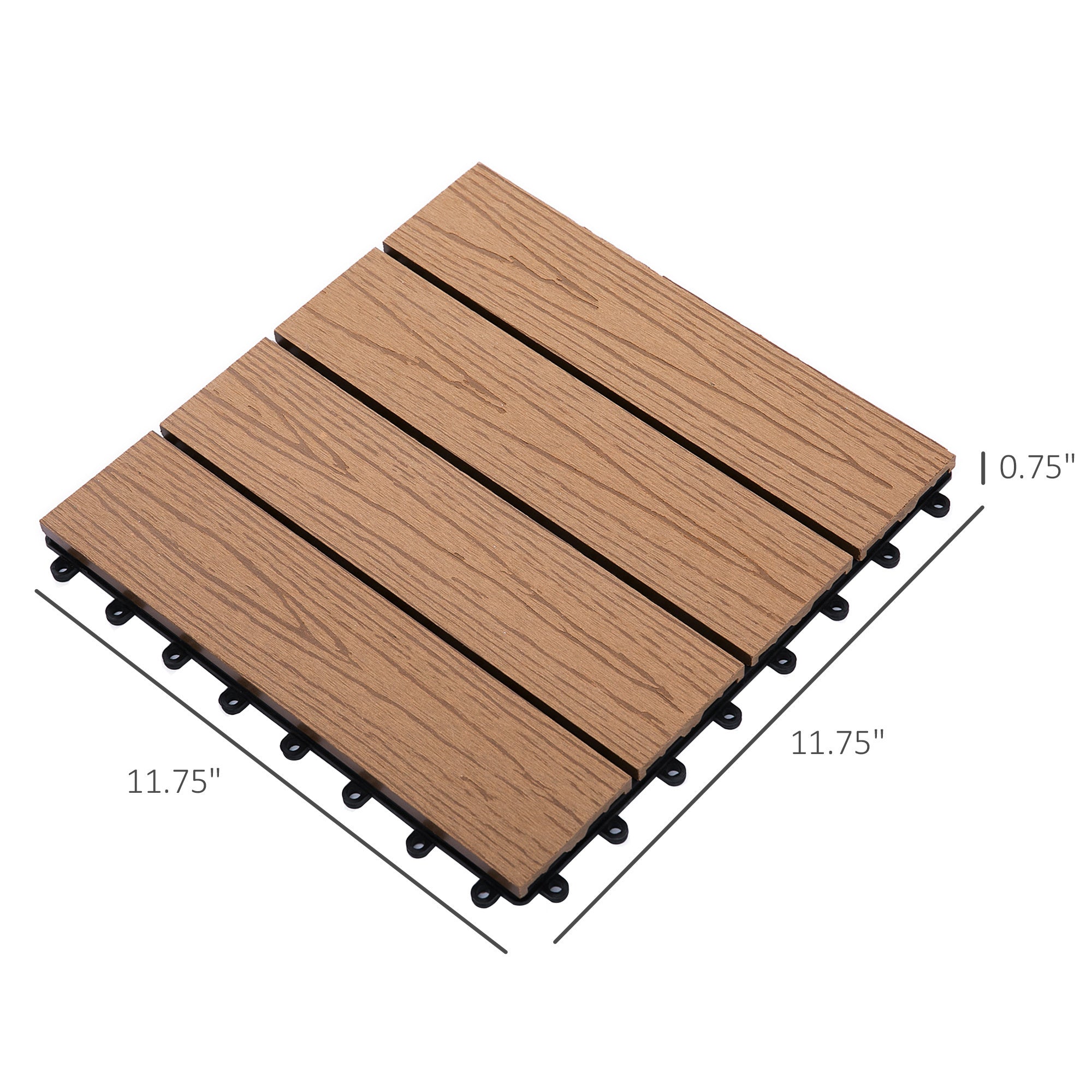 Outsunny Interlocking Deck Tiles, Pack of 11 Outdoor Flooring Patio Tiles, 12" x 12", All Weather for Porch, Balcony, Backyard for a New Classic Look, Teak