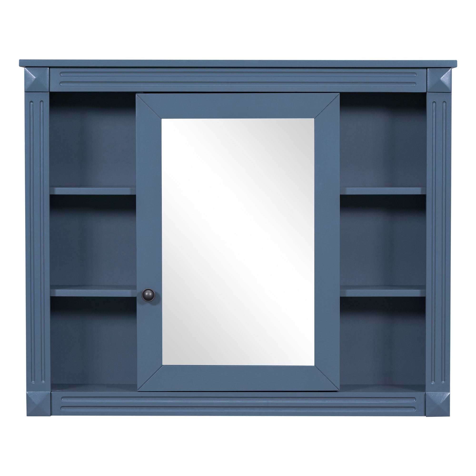 35'' x 28'' Royal Blue Wall Mounted Bathroom Storage Cabinet, Modern Bathroom Wall Cabinet with Mirror, Mirror Cabinet with 6 Open Shelves