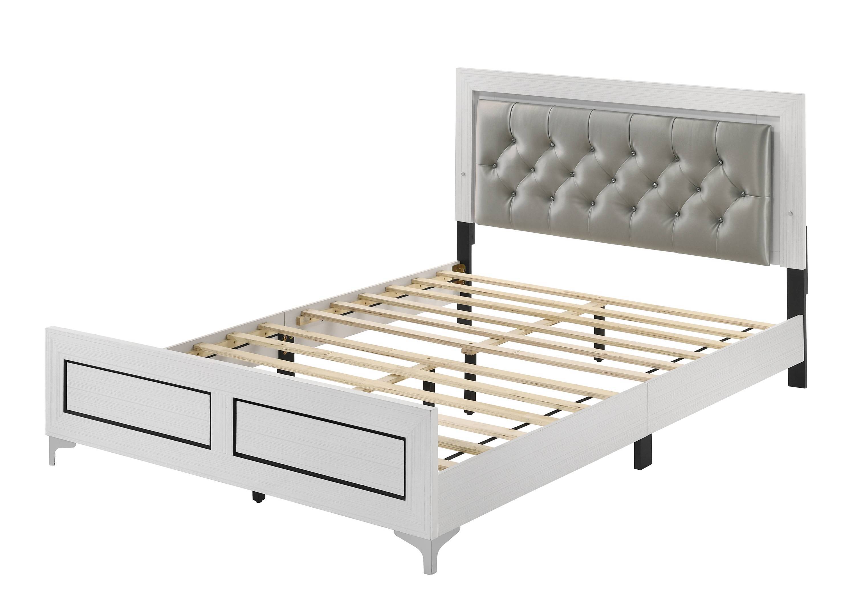 Casilda Queen Bed w/LED in Gray PU & White Finish BD00644Q