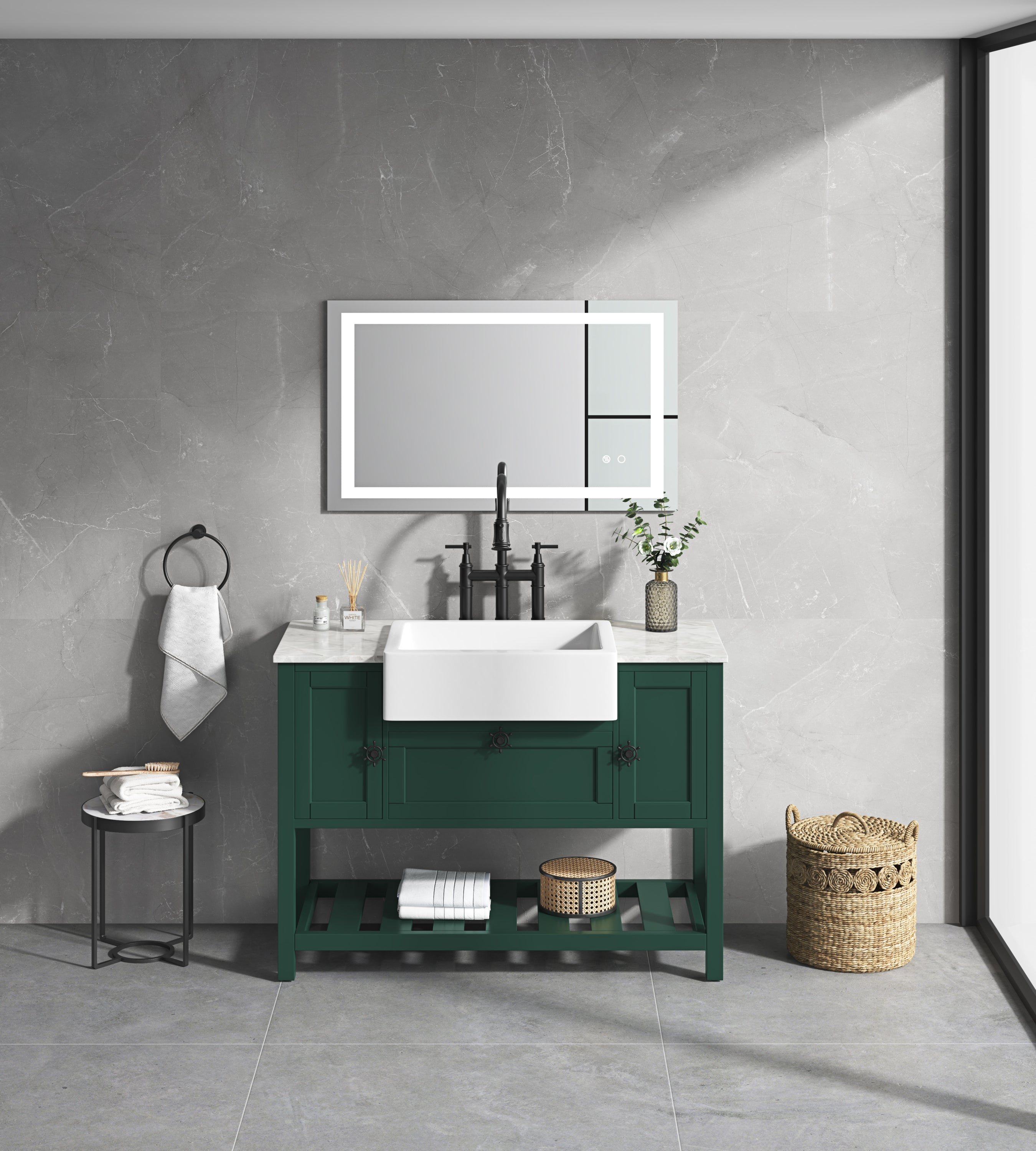 40*24 LED Lighted Bathroom Wall Mounted Mirror with High Lumen+Anti-Fog Separately Control+Dimmer Function