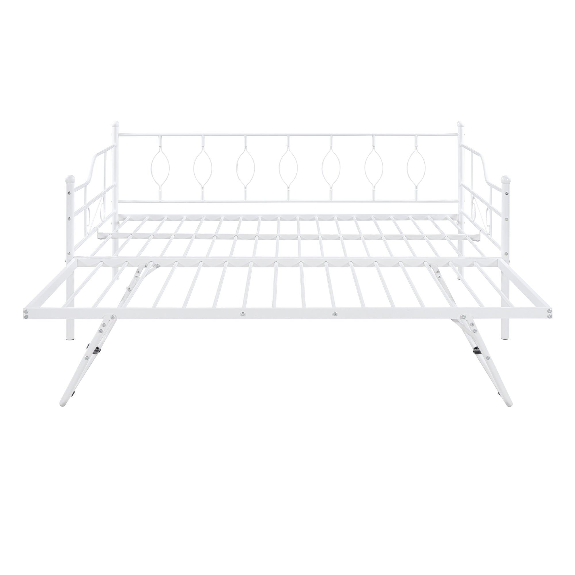 Full Size Metal Daybed with Twin Size Adjustable Trundle, Portable Folding Trundle, White(OLC SKU:MF293730AAK)