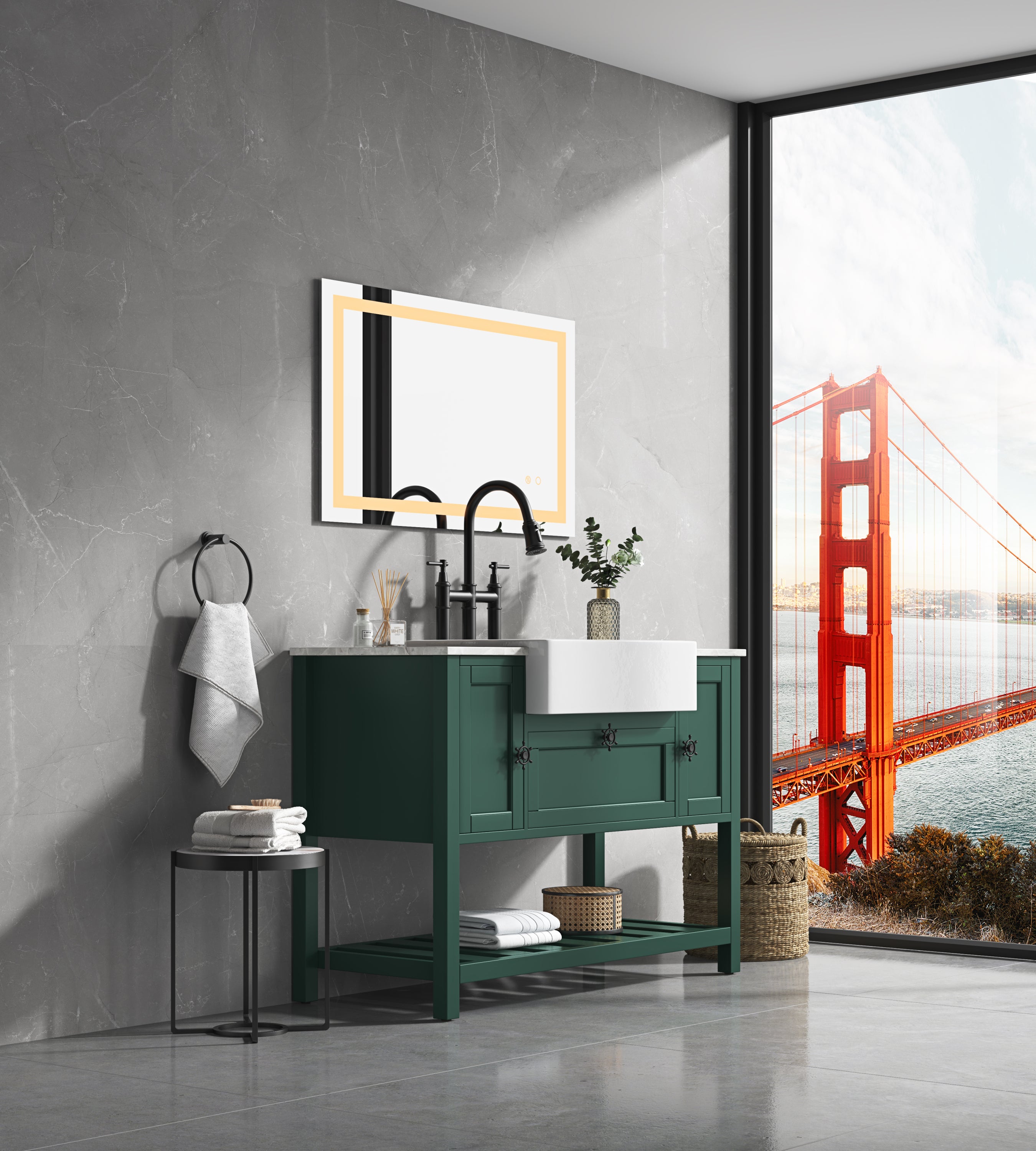 40*24 LED Lighted Bathroom Wall Mounted Mirror with High Lumen+Anti-Fog Separately Control+Dimmer Function