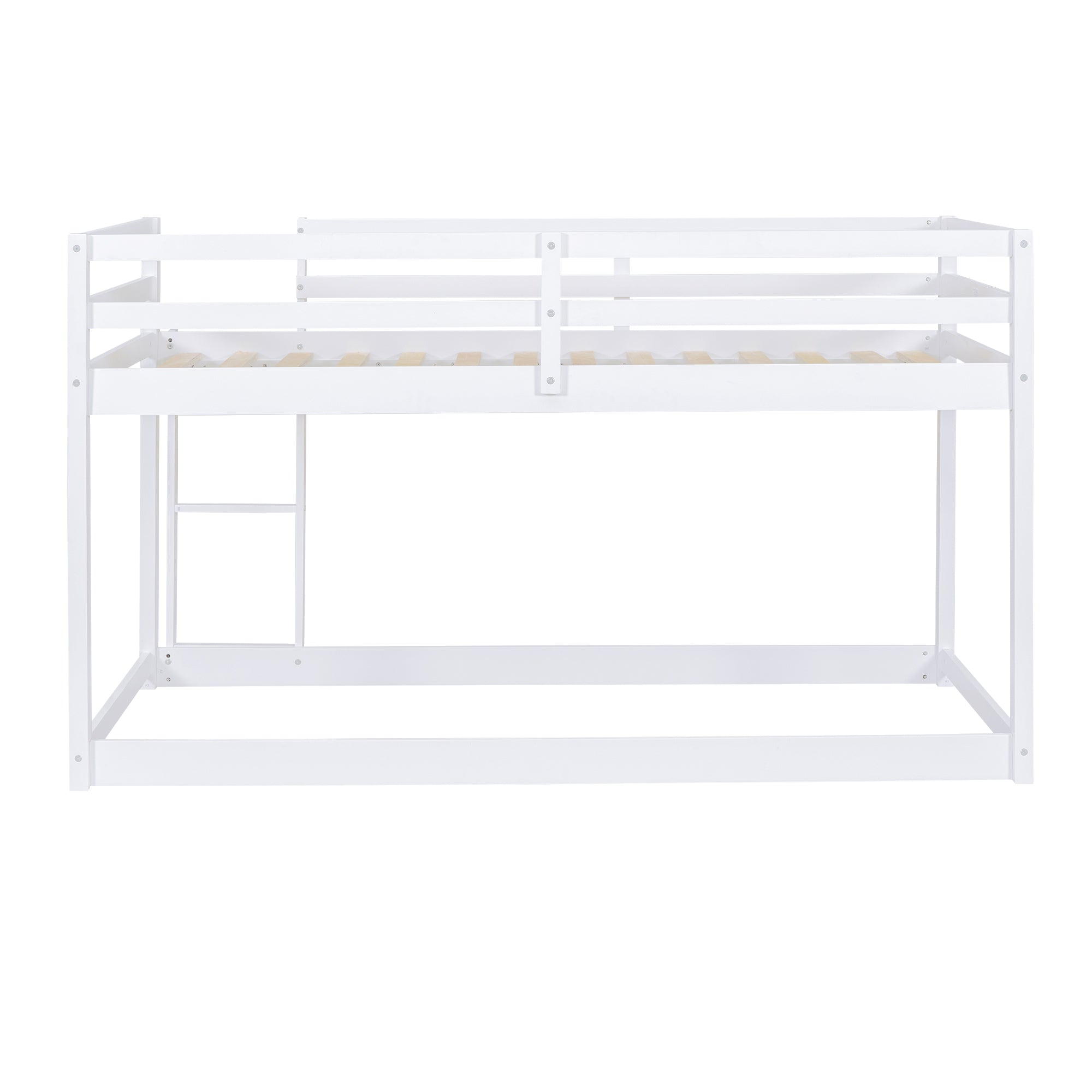 Twin over Twin Floor Bunk Bed with Ladder, White(Old SKU:WF293017AAK)