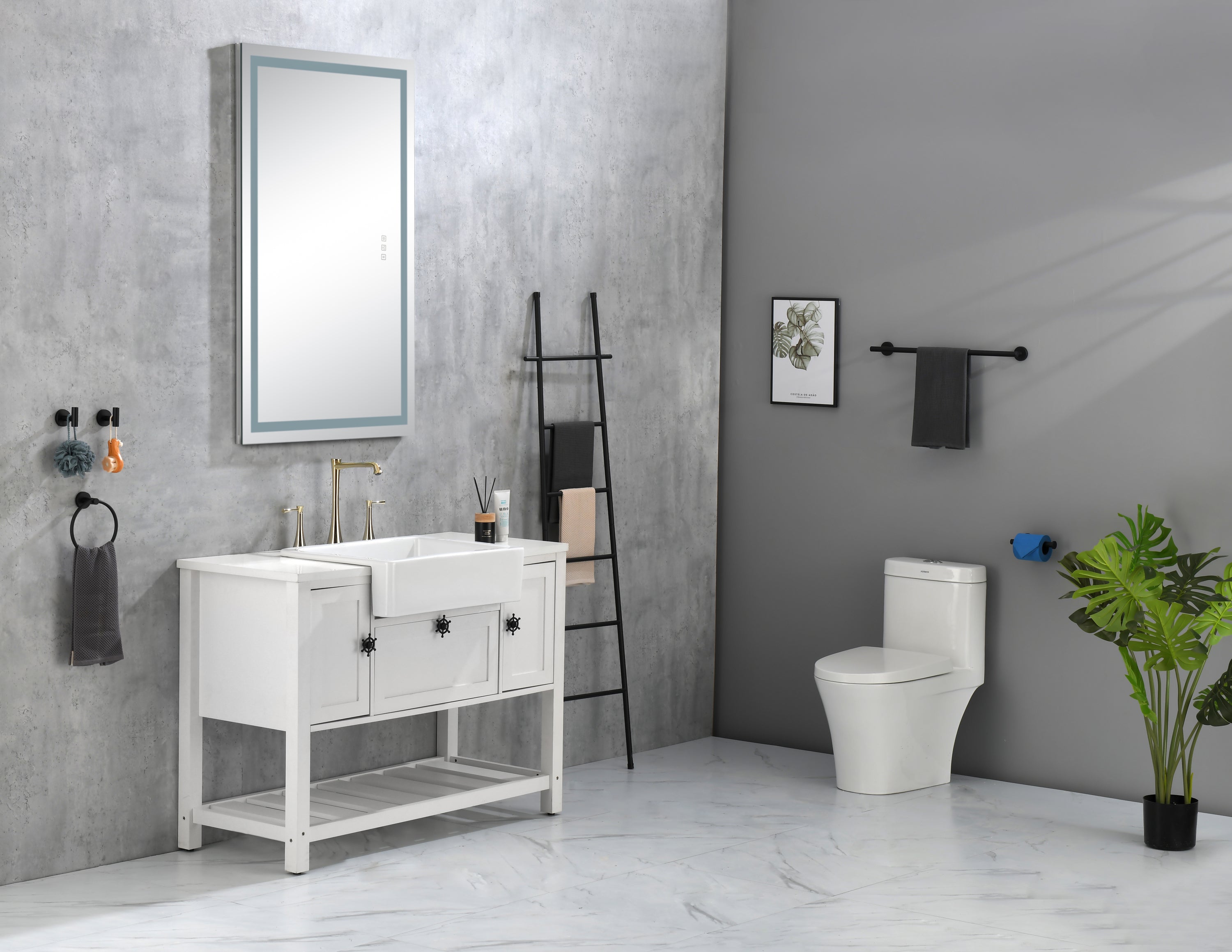 36*24 LED Lighted Bathroom Wall Mounted Mirror with High Lumen+Anti-Fog Separately Control+Dimmer Function