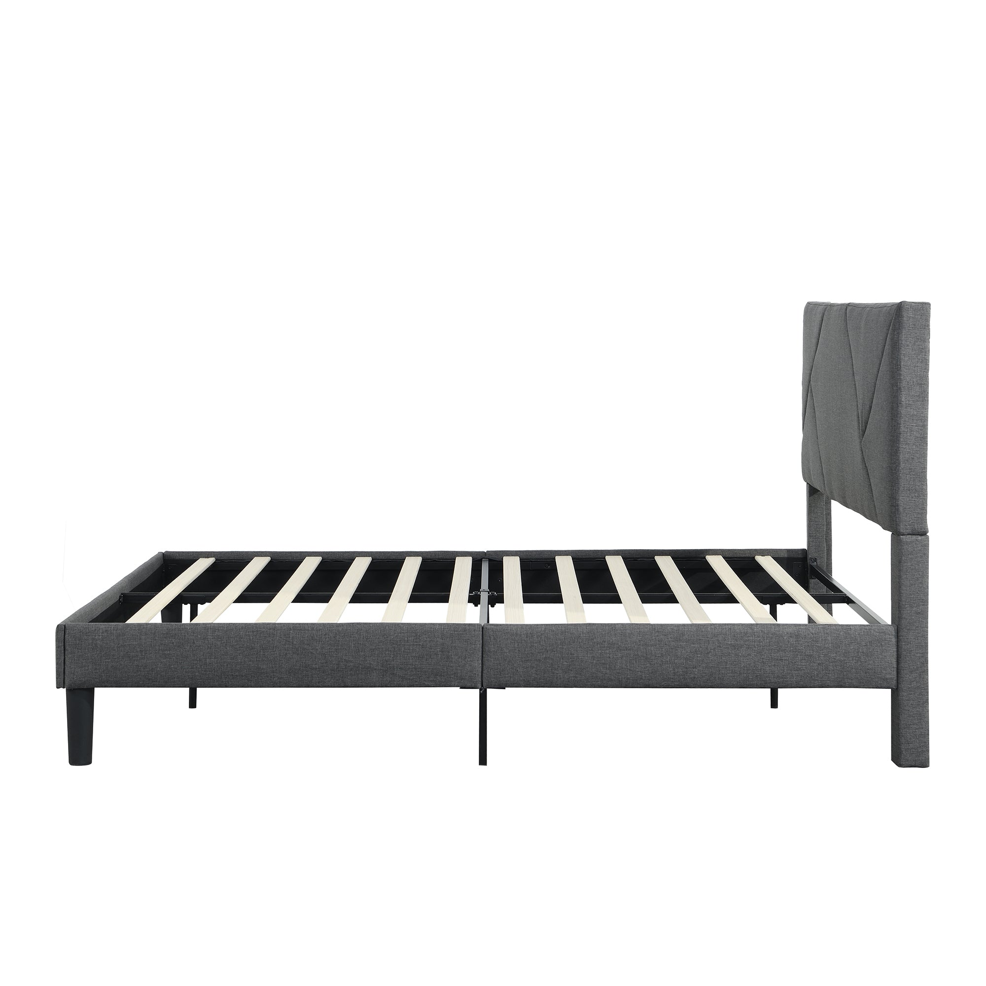 Full Size Upholstered Platform Bed Frame with Headboard, Strong Wood Slat Support, Mattress Foundation, No Box Spring Needed, Easy Assembly, Gray