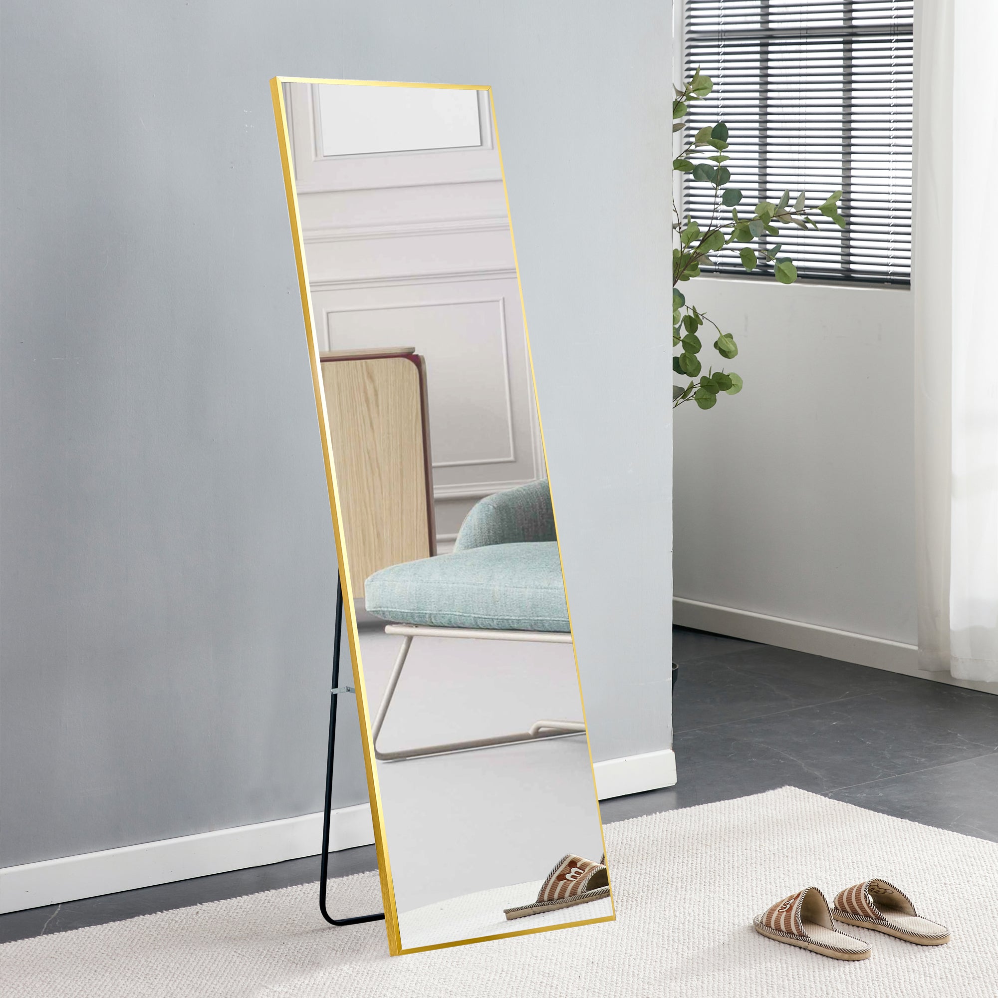 Aluminum alloy metal frame wall mounted full body mirror, bathroom makeup mirror, bedroom entrance, decorative mirror, quality upgrade, 59 "* 15.7"