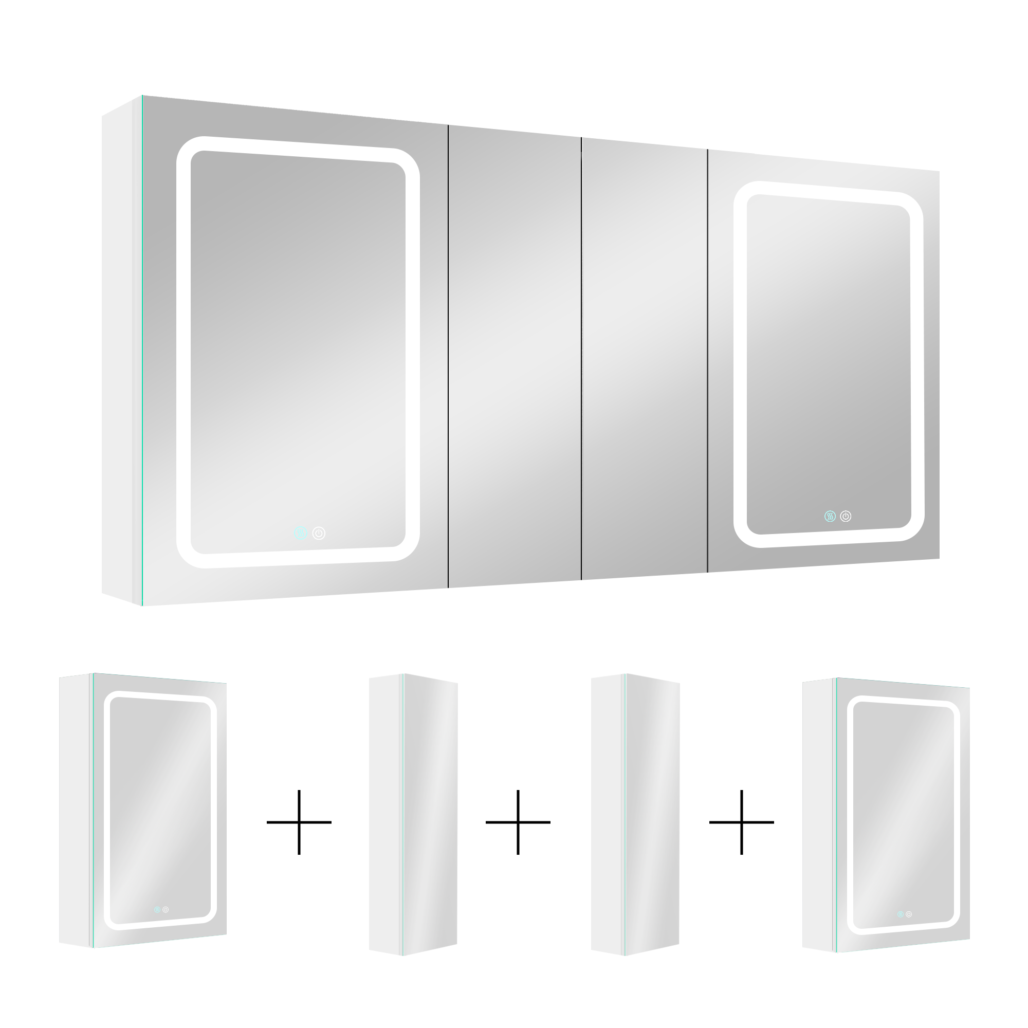 60x30 Inch LED Bathroom Medicine Cabinet Surface Mount Double Door Lighted Medicine Cabinet, Medicine Cabinets for Bathroom with Mirror Defogging, Dimmer White